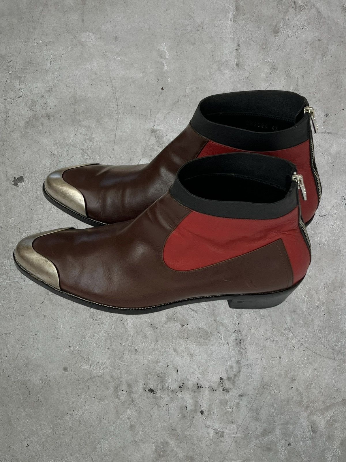 image of Balenciaga Metal Toe Back Zip Boots in Maroon, Men's (Size 10)