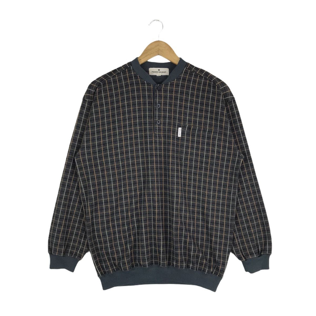 Pierre Balmain Vintage Pierre Balmain Paris Checkered Pattern Sweatshirt Size US L / EU 52-54 / 3 - 1 Thumbnail