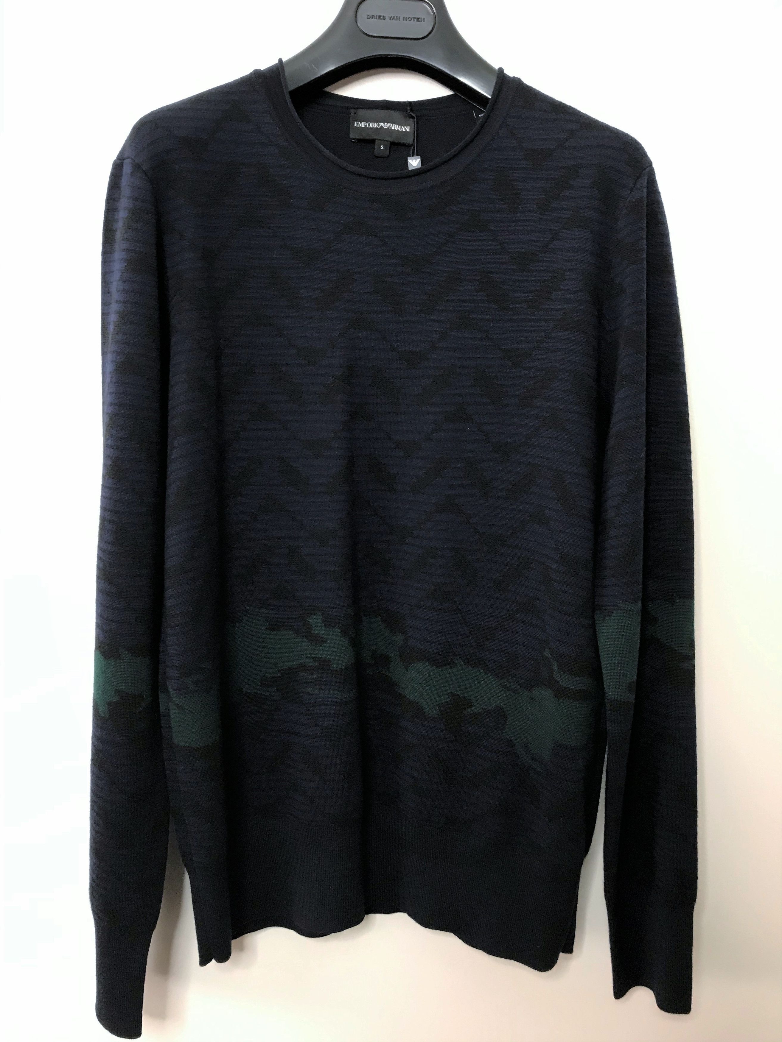 image of Armani x Emporio Armani 100% Wool Luxury Green / Blue Eagle Monogram Sweater, Men's (Size Small)