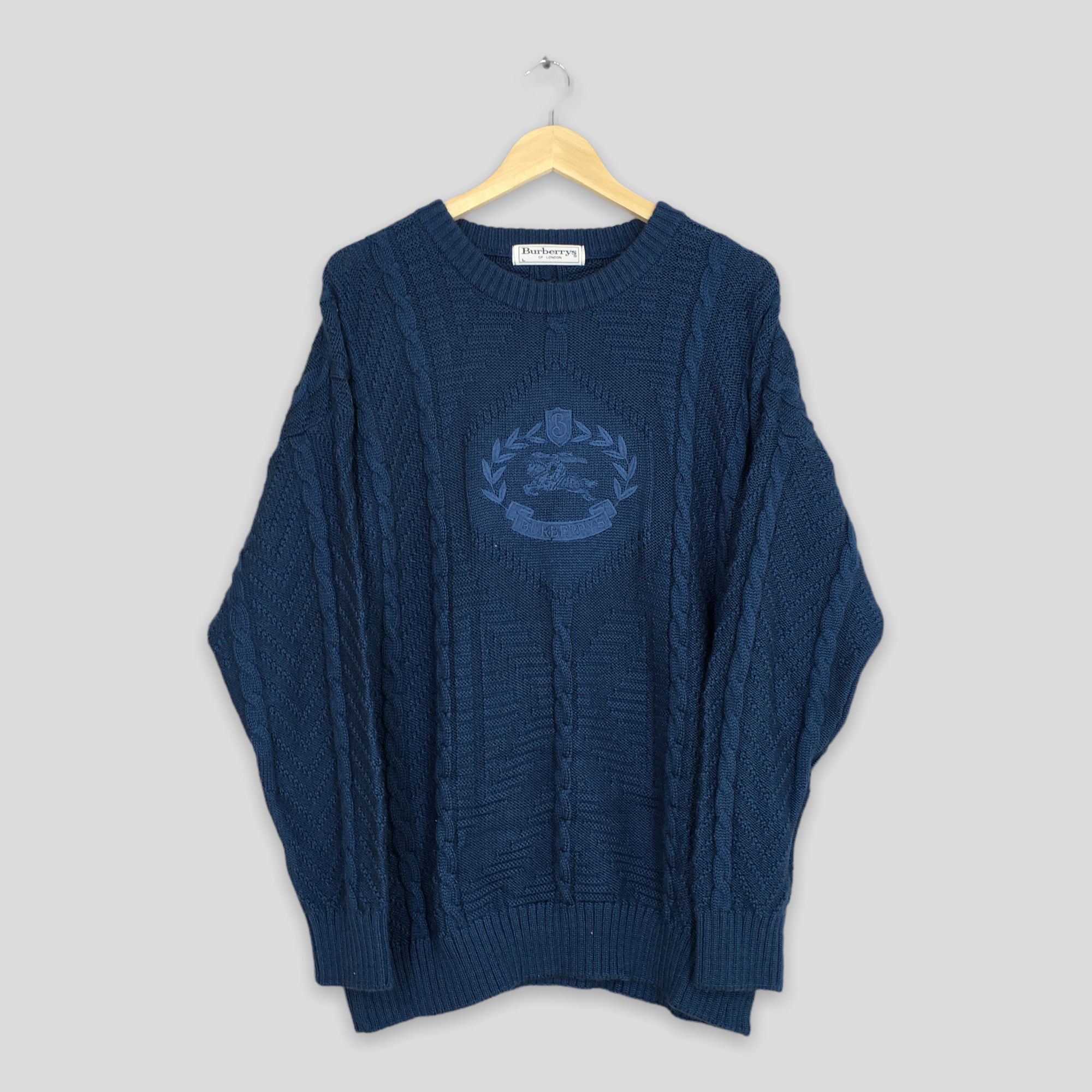 image of 90's Burberrys Of London Knitwear Sweater Large in Blue, Men's