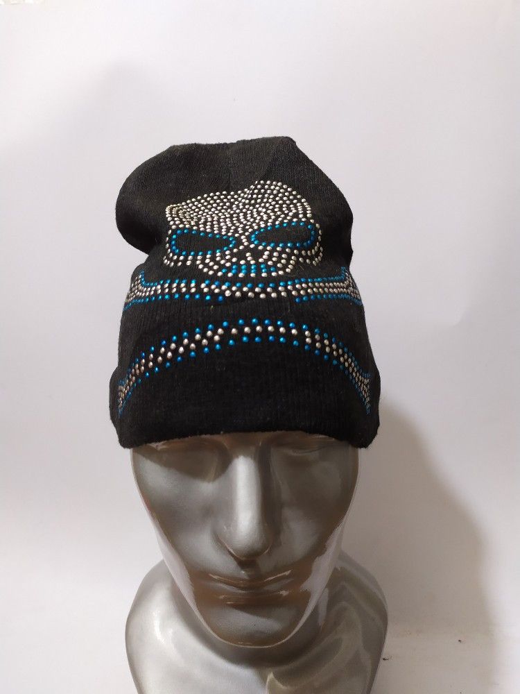 image of Avant Garde Unknown Skeleton Skull Sparkling Punk Bondage Design Hat in Black, Men's