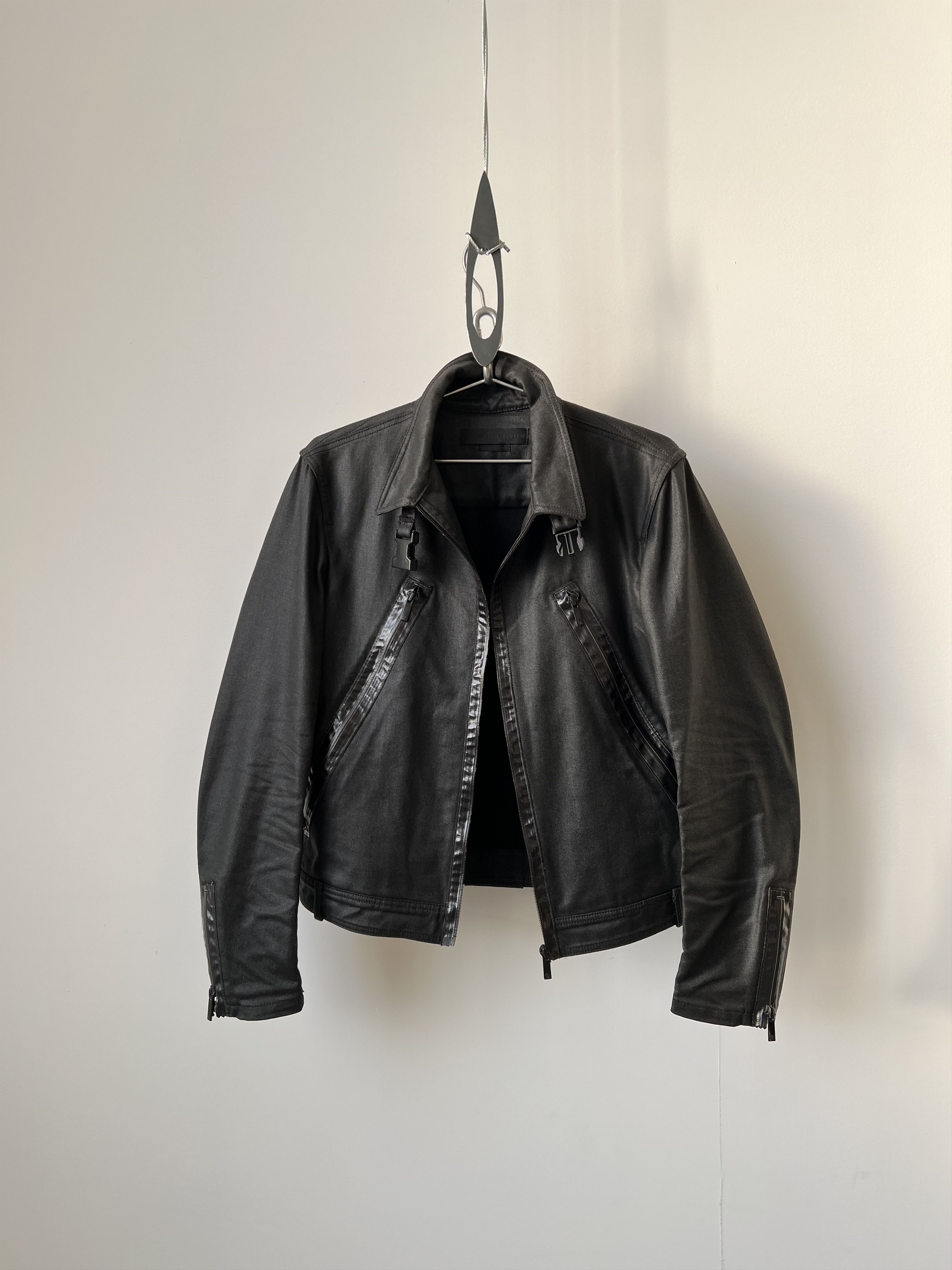 image of Alexander Mcqueen Mainline Coated Biker Jacket in Blue/Black, Men's (Size Medium)