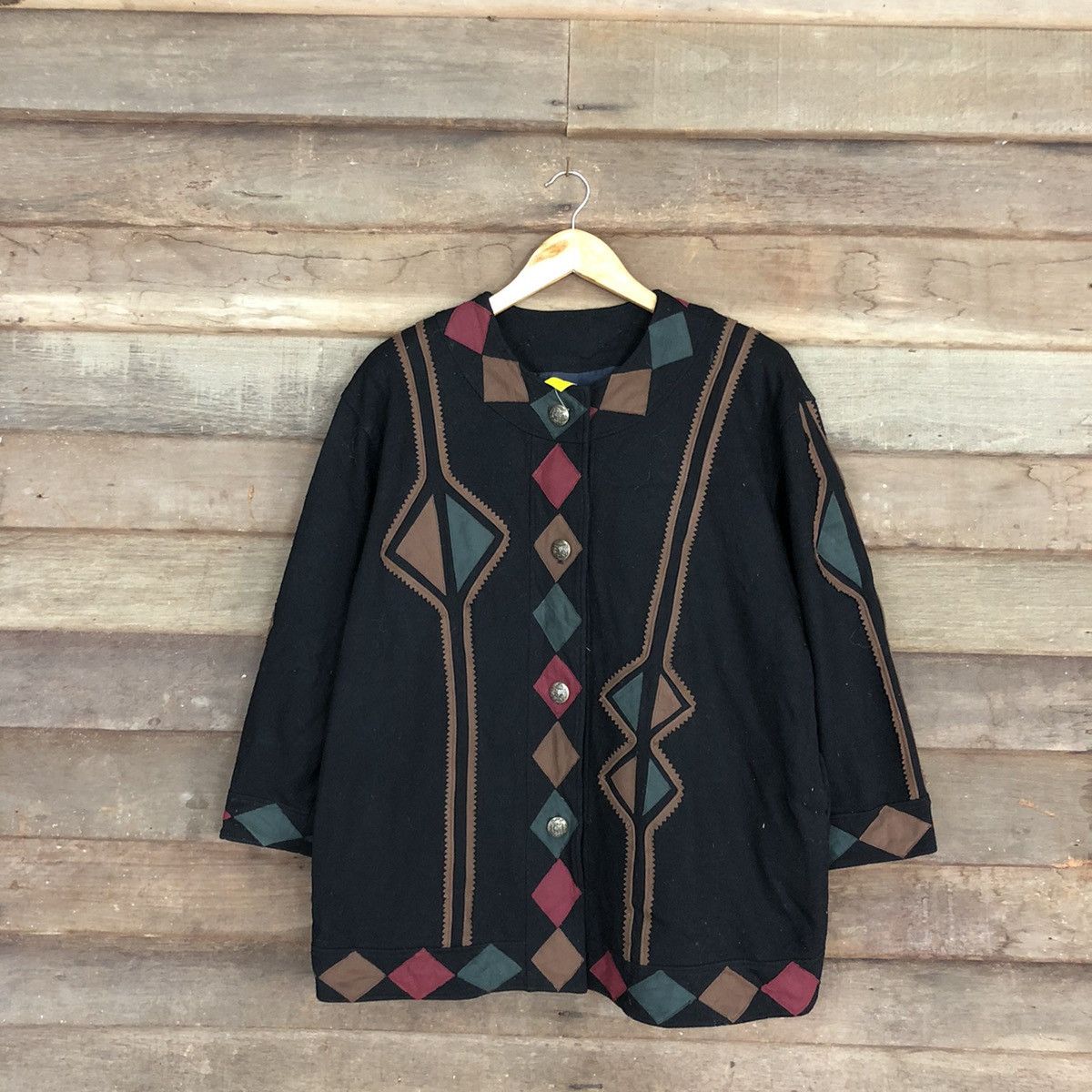 image of Japan Art Cardigan Jacket Knit Streetwear Patchwork 3112 in Black, Men's (Size Large)