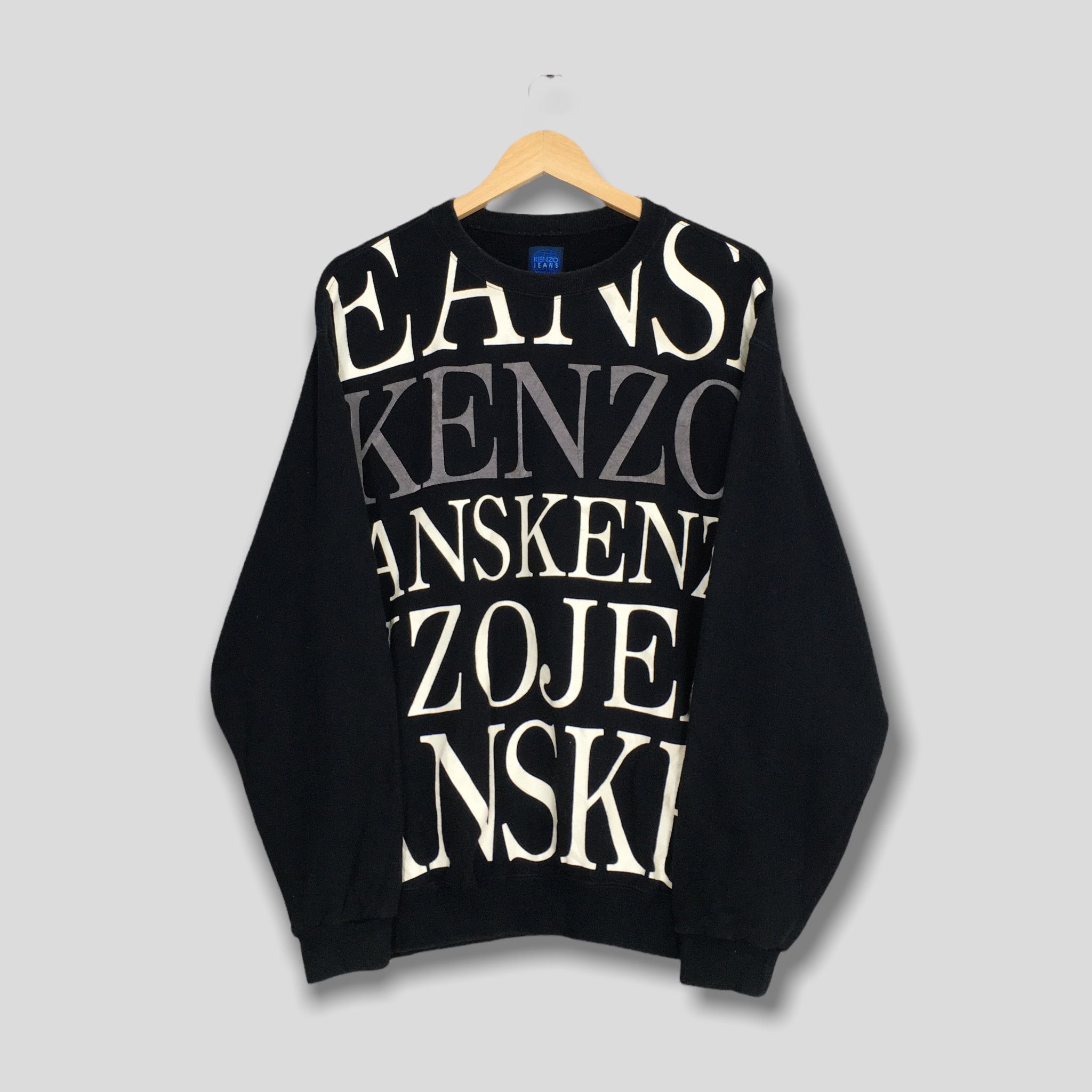image of Kenzo Jeans Overprint Black Sweatshirt Large, Men's