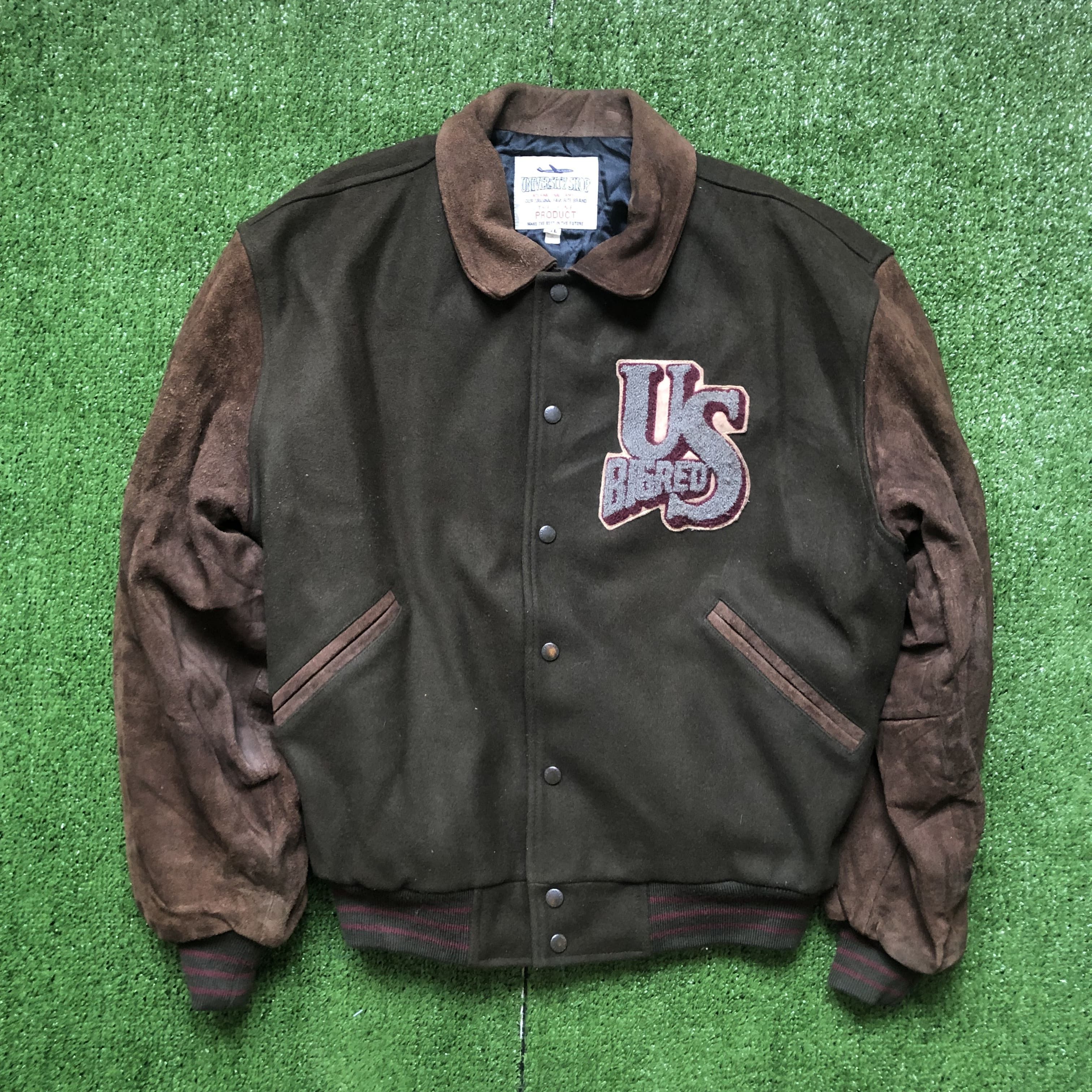 Vintage Vintage Uni Shop Suede Leather Sleeve Letterman Jacket Size US L / EU 52-54 / 3 - 3 Thumbnail