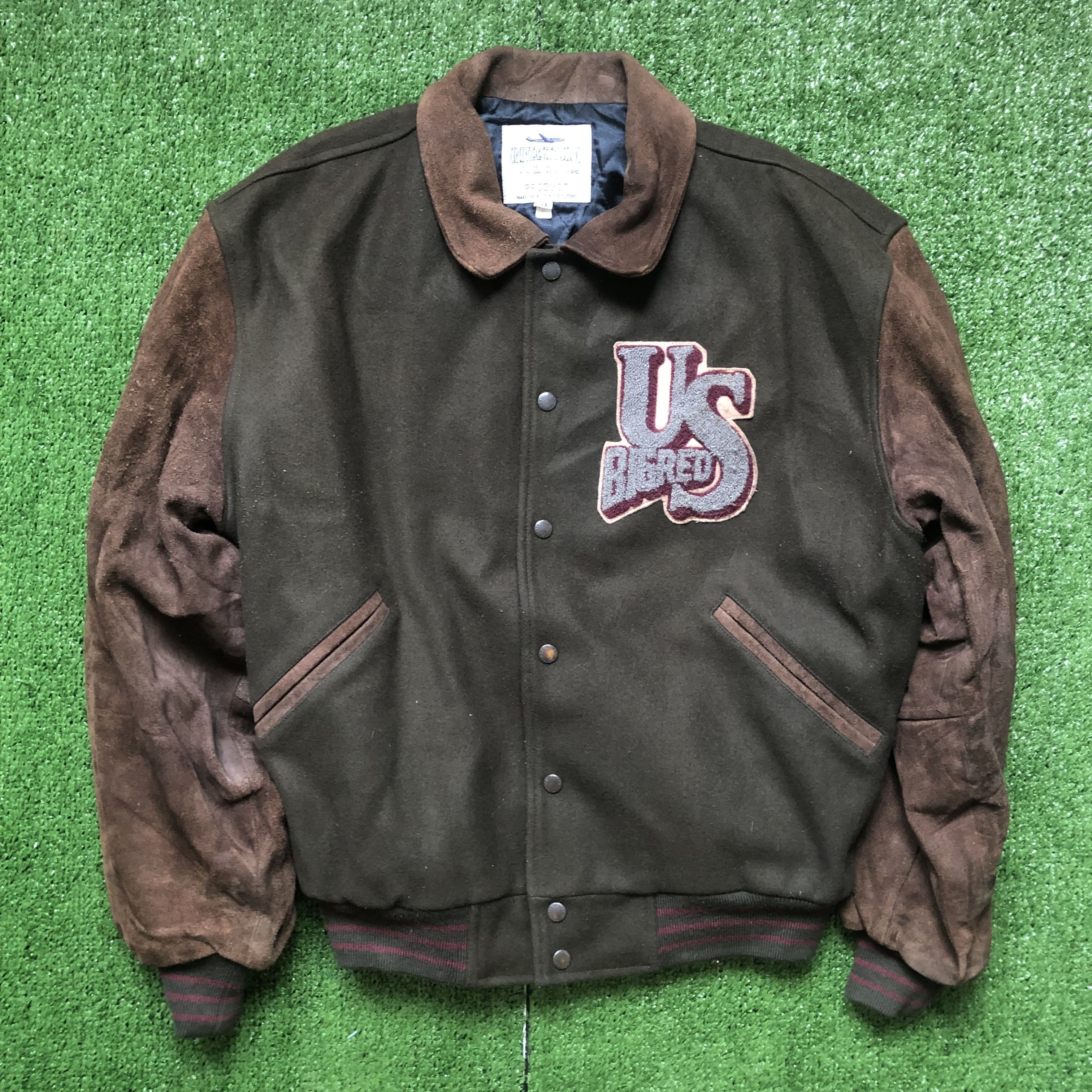 Vintage Vintage Uni Shop Suede Leather Sleeve Letterman Jacket Size US L / EU 52-54 / 3 - 4 Thumbnail