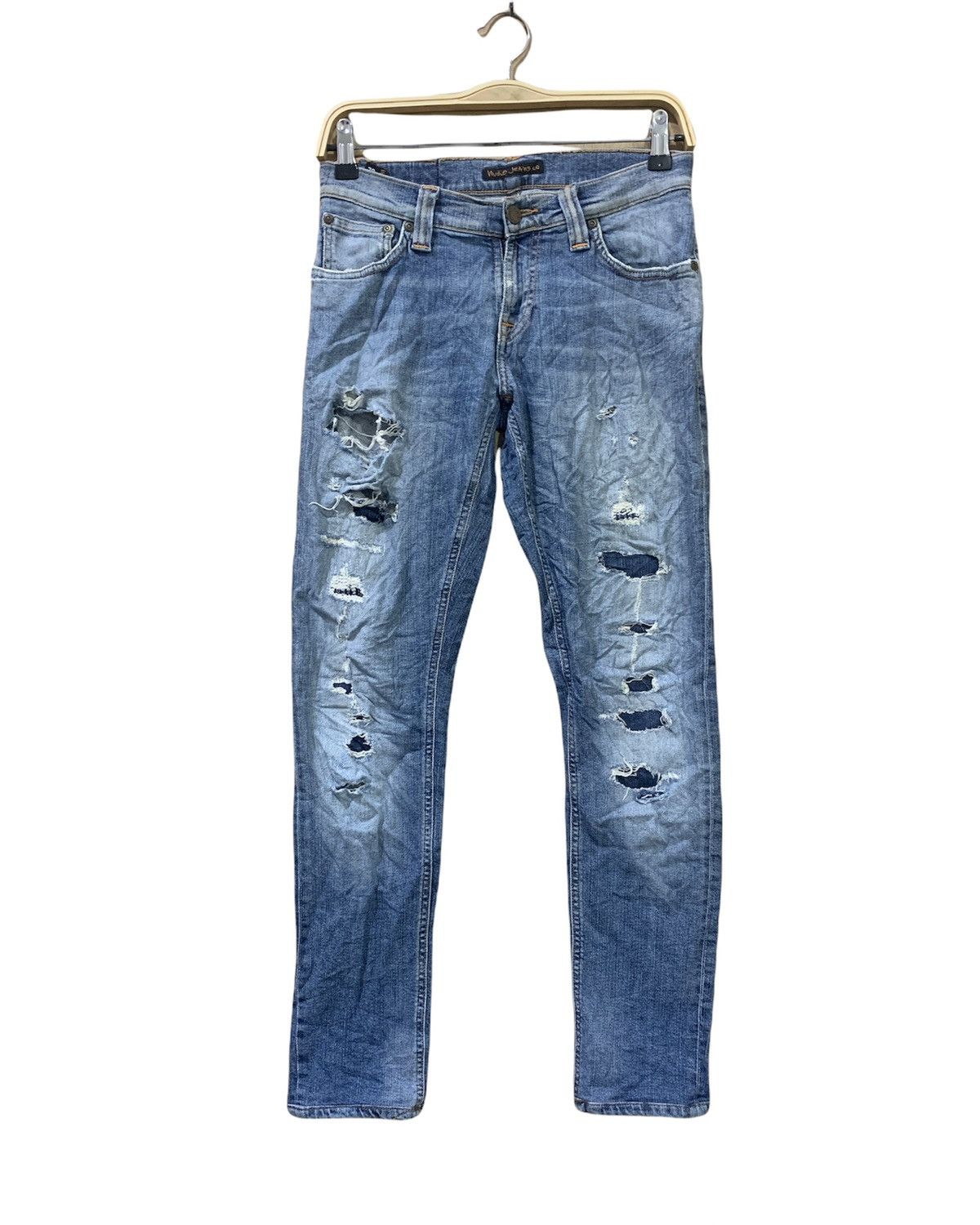 Japanese Brand × Nudie Jeans NUDIE JEAN TIGHT LONG JOHN STIAN PATCHWORK BORO DENIM JEANS Size US 27 - 1 Thumbnail