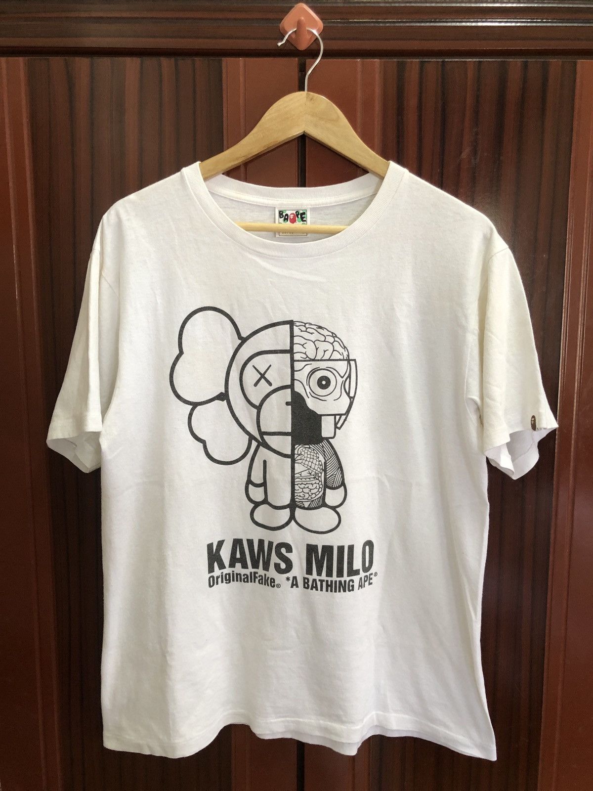 image of Bape X Originalfake Kaws Milo Tee in White, Men's (Size Large)