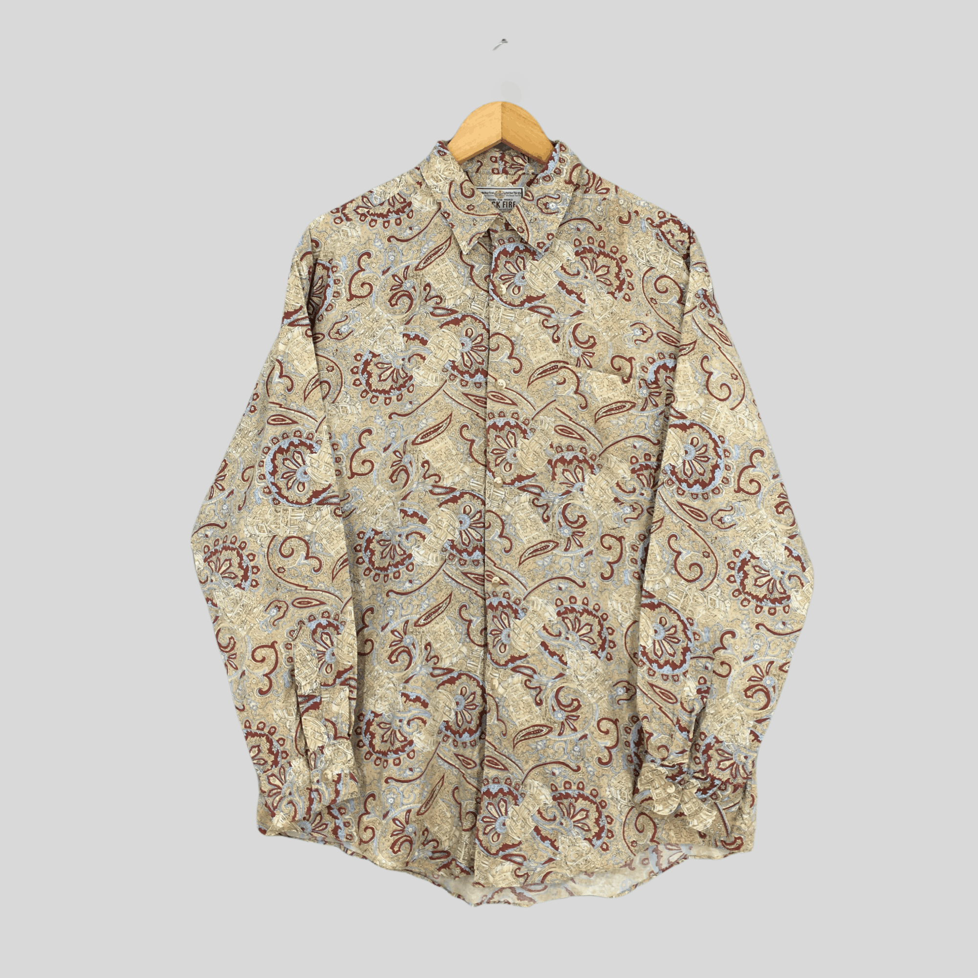 image of Art Vintage Paisley Floral Casual Wear Button Down Shirt Large, Men's