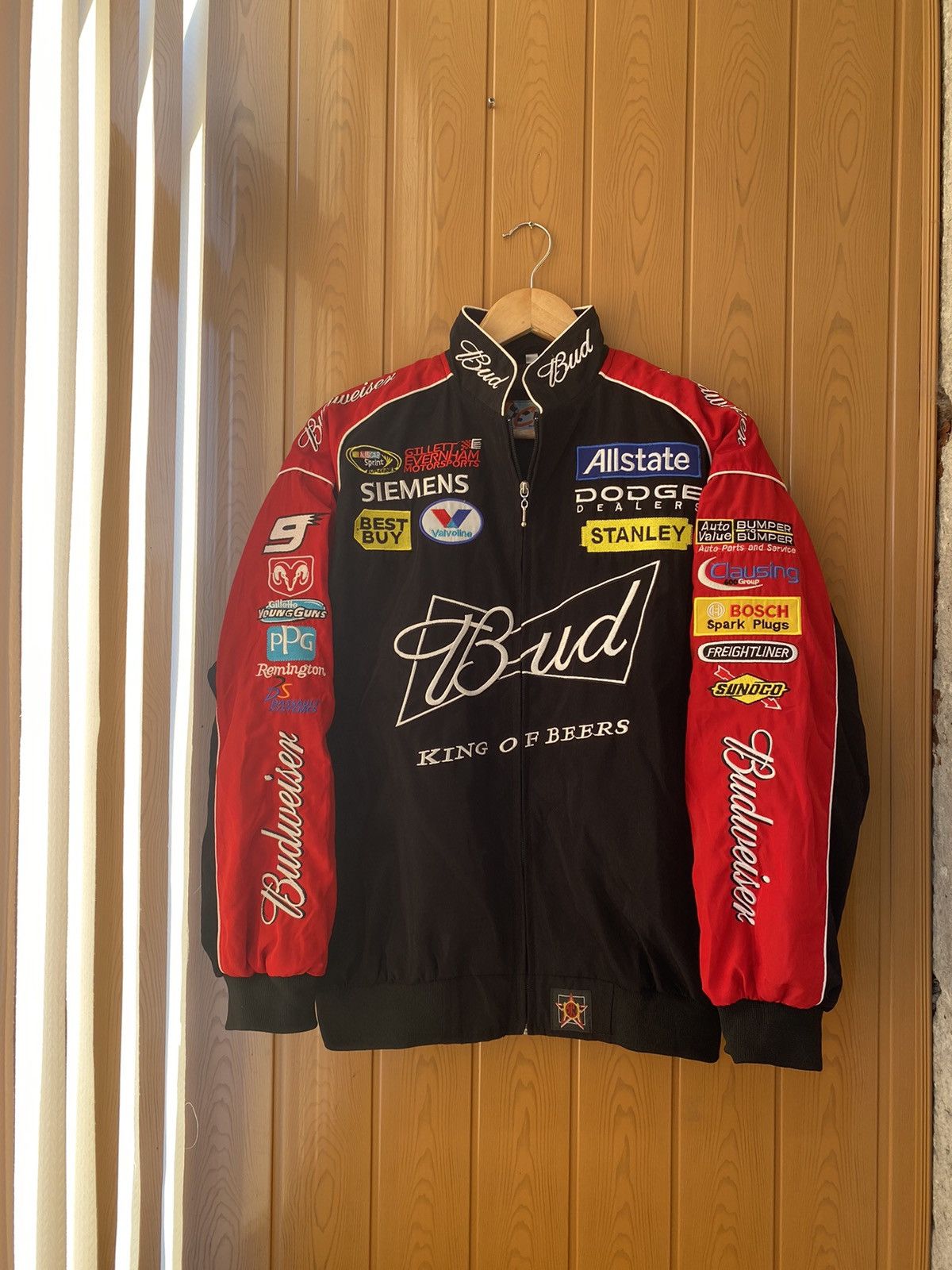 image of Vintage Bud Budweiser Nascar Racing Jacket in Black, Men's (Size Medium)