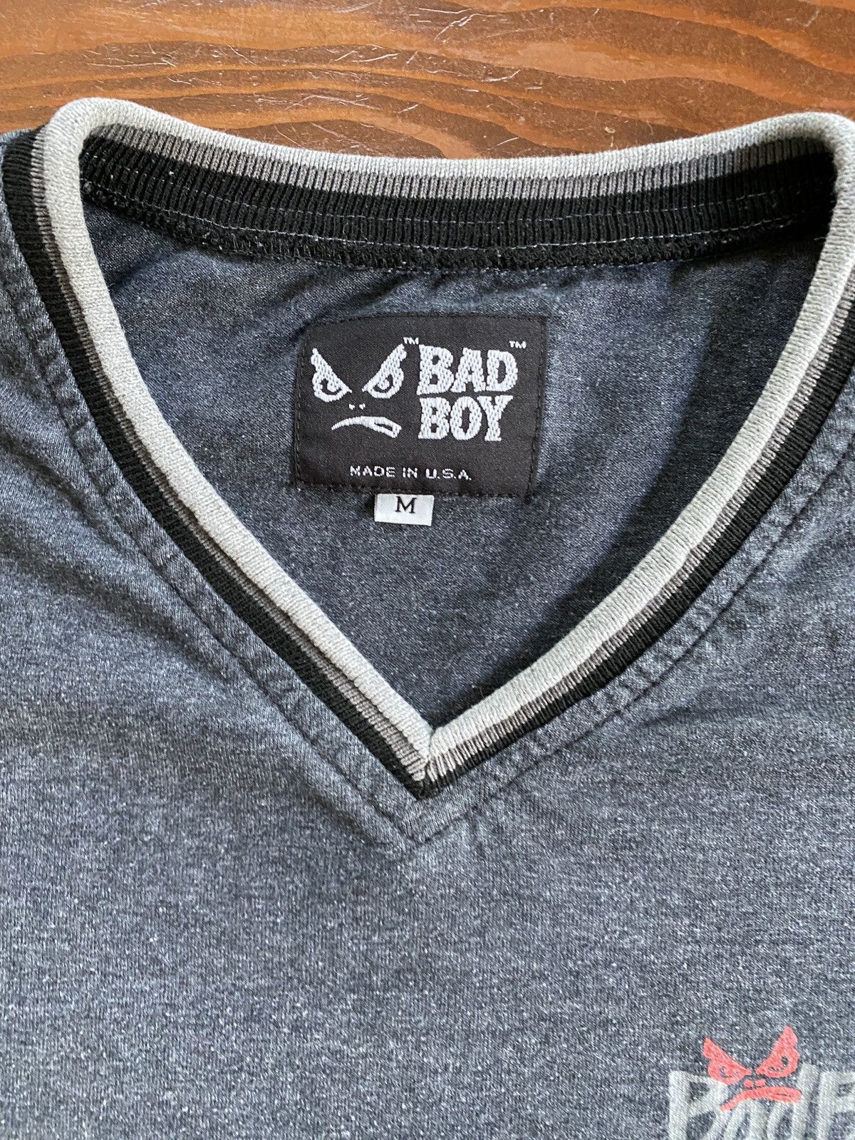 Vintage Vintage 90’s Bad Boy Gray V-Neck Ringer Tee Size US M / EU 48-50 / 2 - 5 Thumbnail