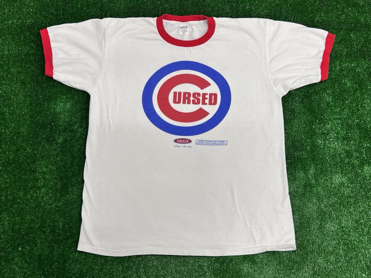 Used Thrift Chicago Cubs Cursed Ringer Tee, White, XL