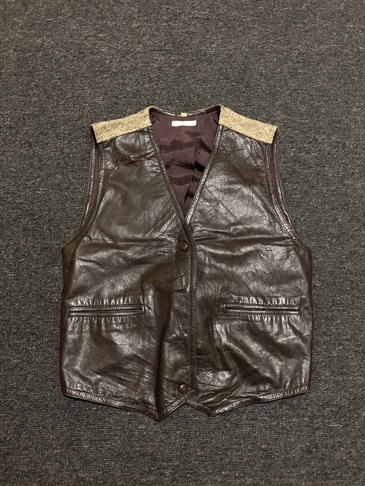 image of 80's Yohji Yamamoto Leather Vest in Brown, Men's (Size XS)