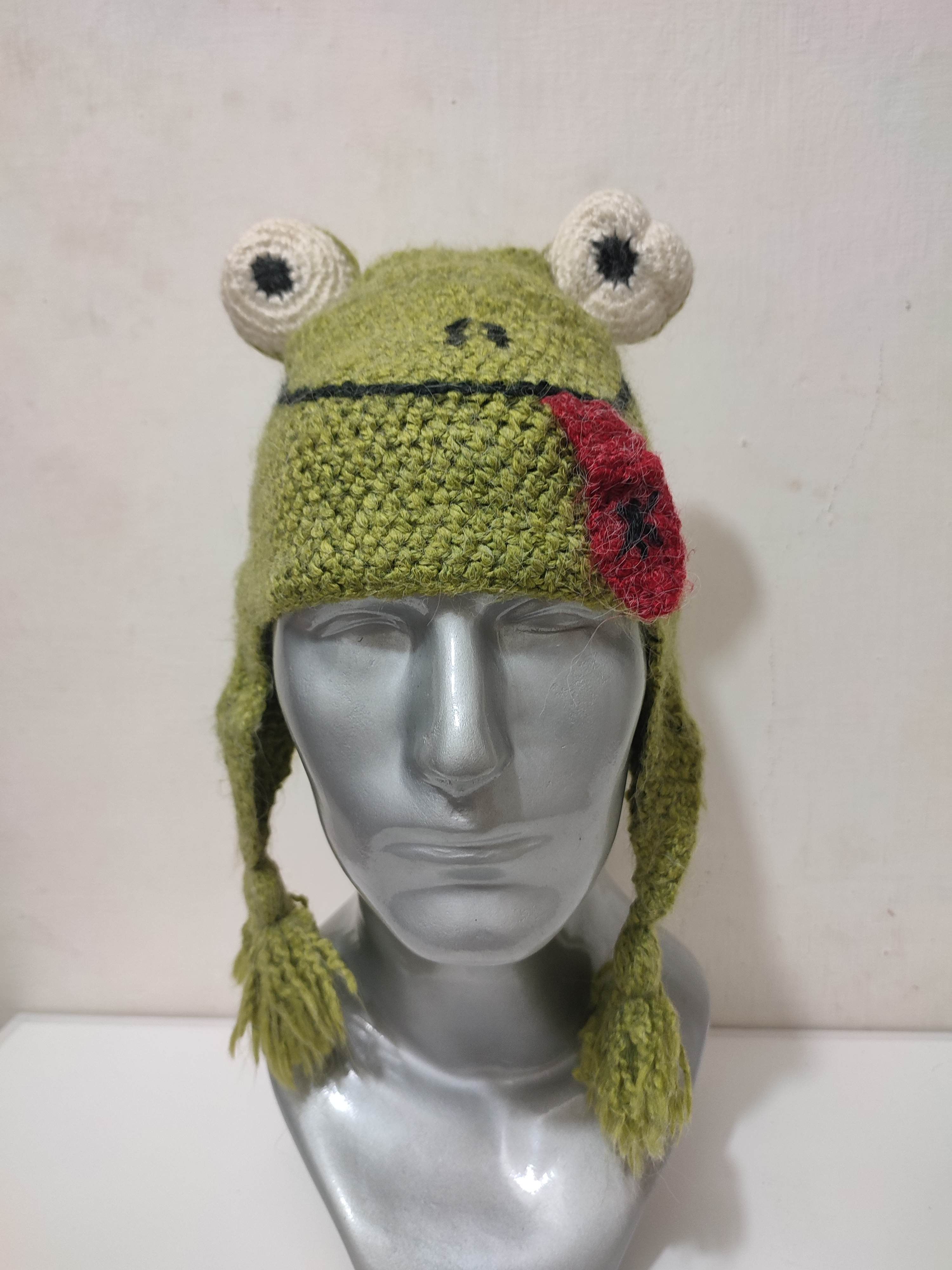 image of Peruvian Cartoon Character Frog Beanie Hats in Olive, Men's