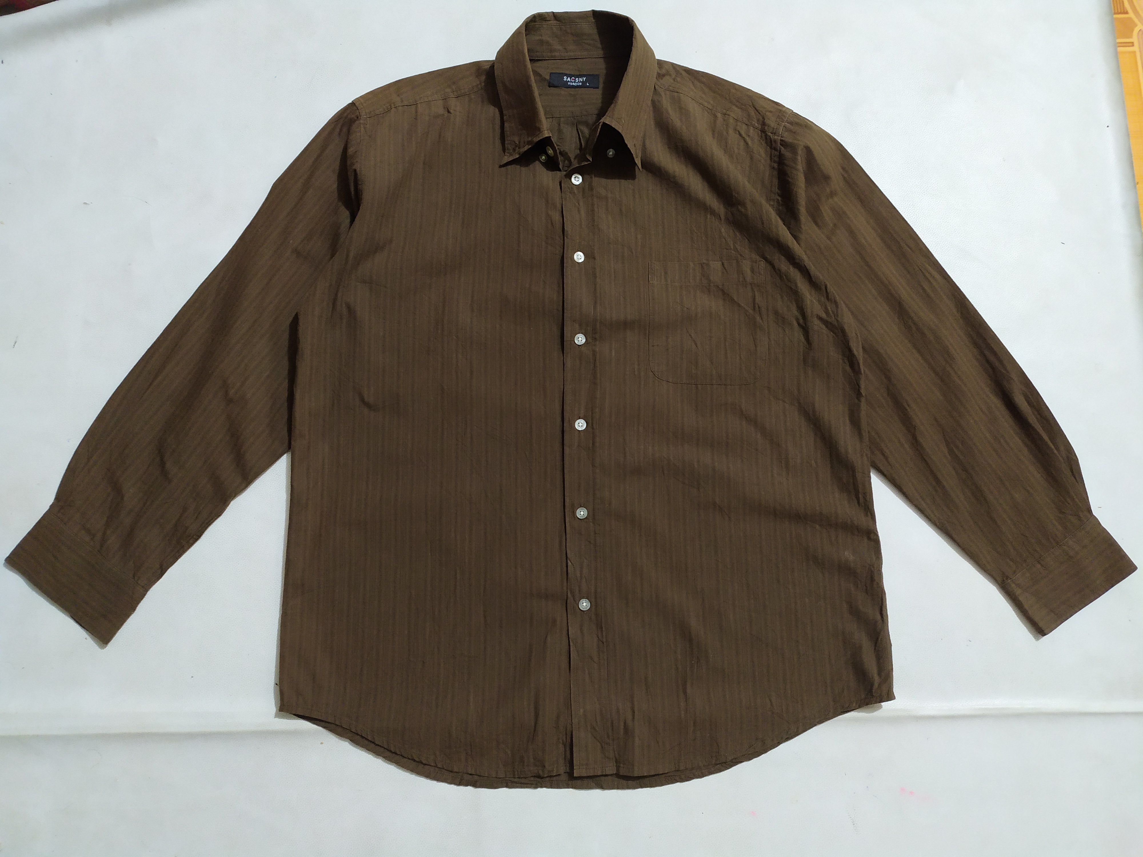 image of Ysaccs By Yohji Yamamoto Stripe Brown Shirt, Men's (Size Large)