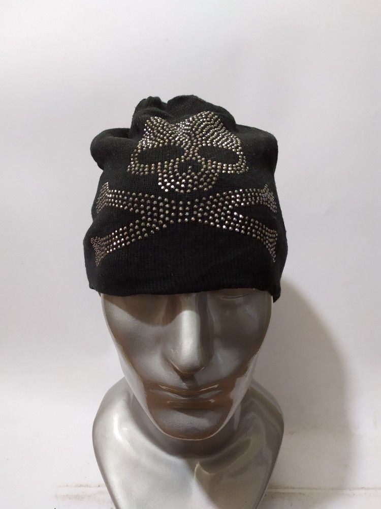 image of Avant Garde Unknown Skeleton Skull Sparkling Punk Bondage Design Hat in Black, Men's