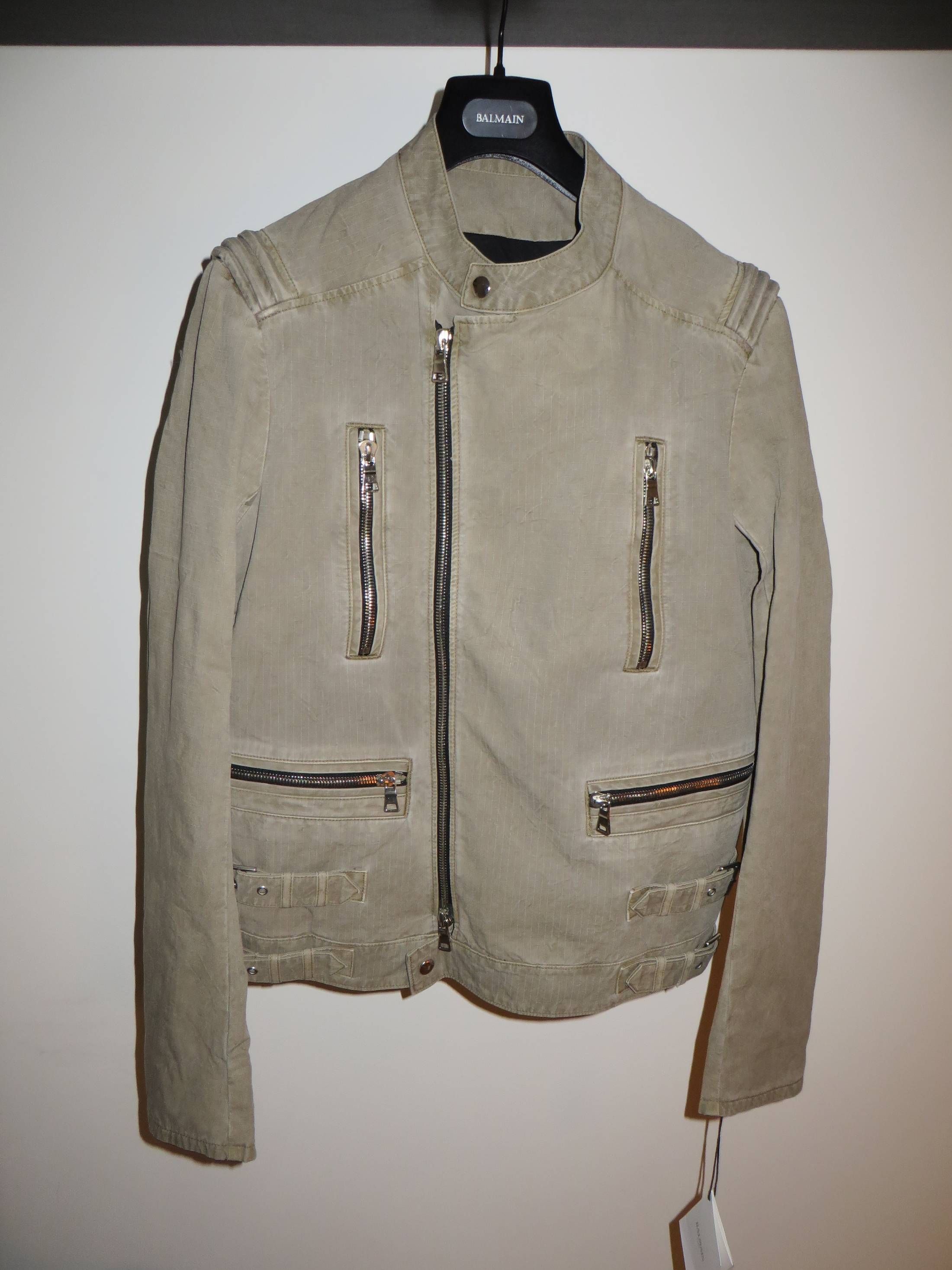 Pre-owned Balmain Zip Biker Jacket In Khaki
