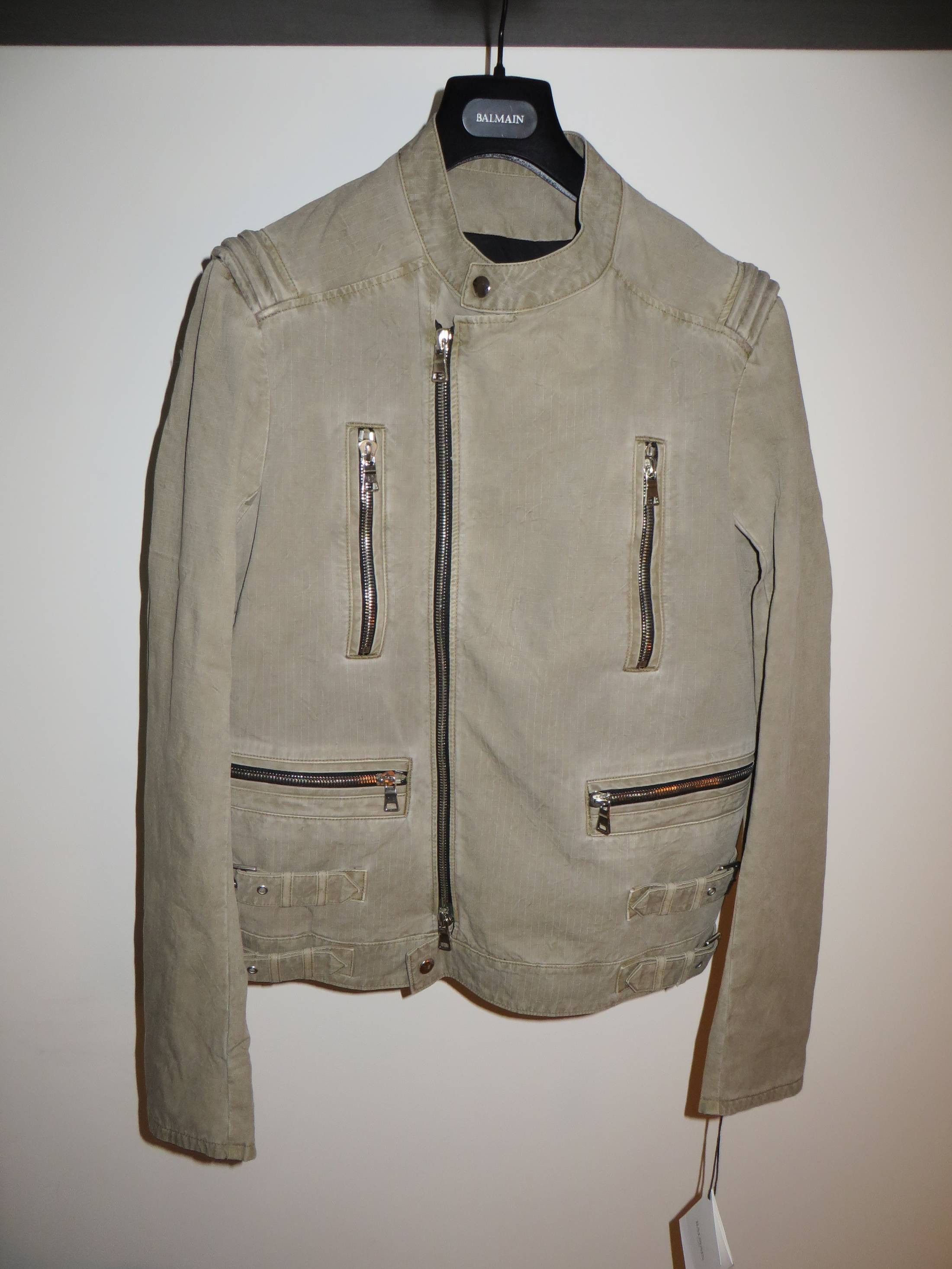 Image of Balmain Zip Biker Jacket in Khaki, Men's (Size XL)