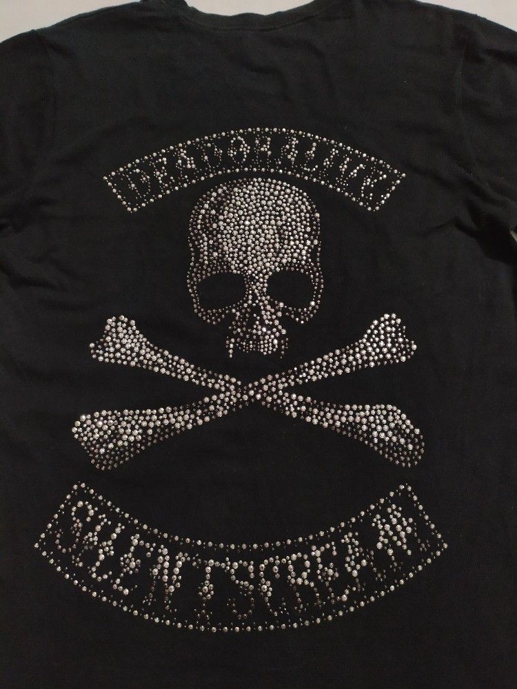 image of Avant Garde x Roen By Hiromu Takahara Big Sparkling Skull Skeleton Tshirt in Black (Size Medium)