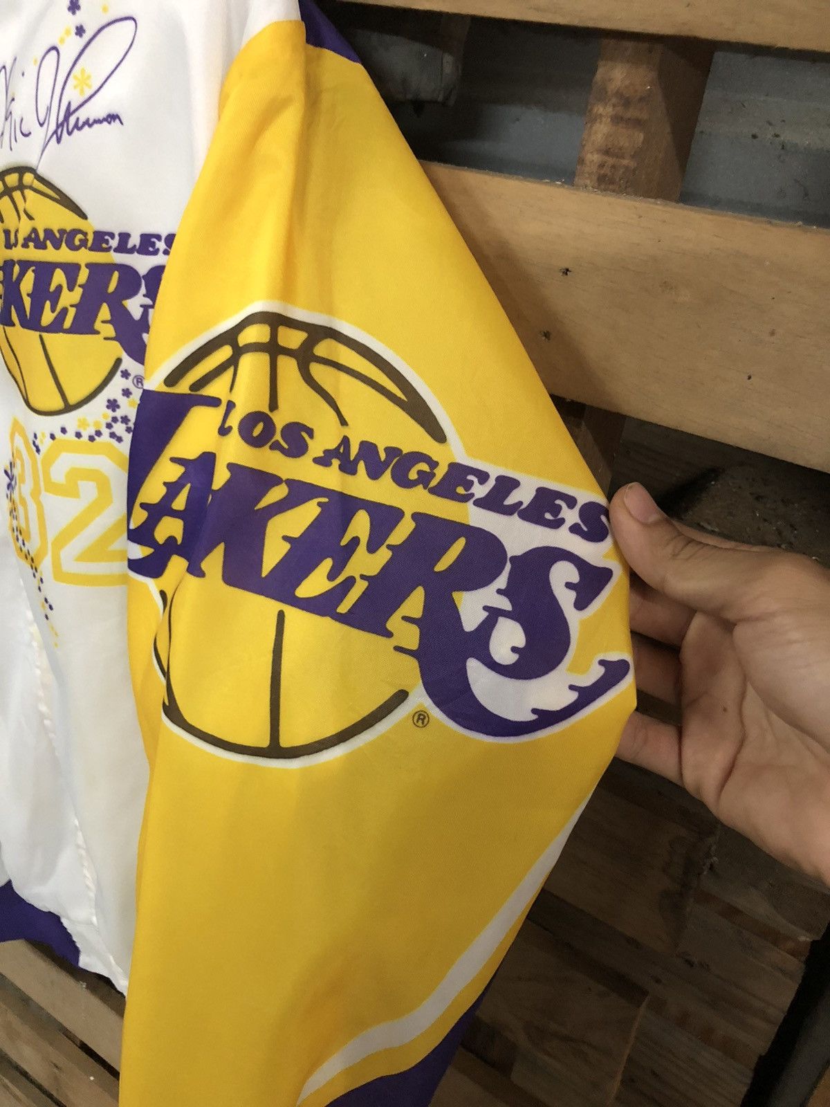 Chalk Line × NBA VINTAGE 90S MAGIC JOHNSON L.A LAKERS OVERPRINT VARSITY Size US L / EU 52-54 / 3 - 7 Thumbnail