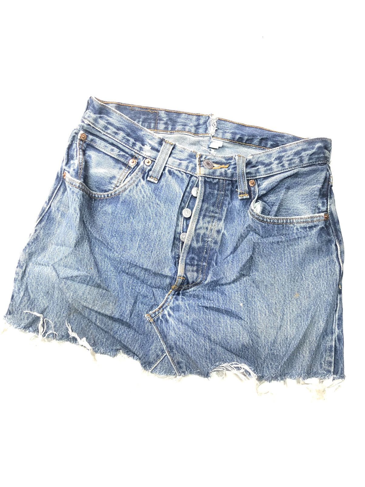 Levi's × Vintage VINTAGE 90s LEVIS 501 SKIRT BLUE WASH DISSTRESSED DENIM Size 29" - 4 Thumbnail