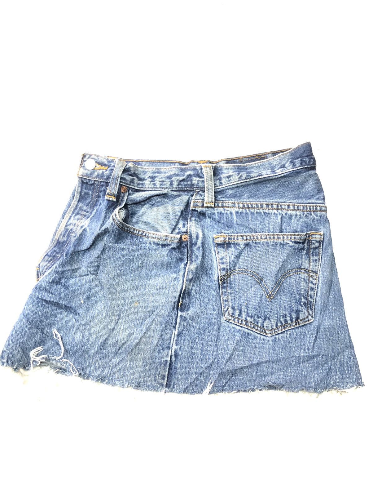 Levi's × Vintage VINTAGE 90s LEVIS 501 SKIRT BLUE WASH DISSTRESSED DENIM Size 29" - 7 Thumbnail