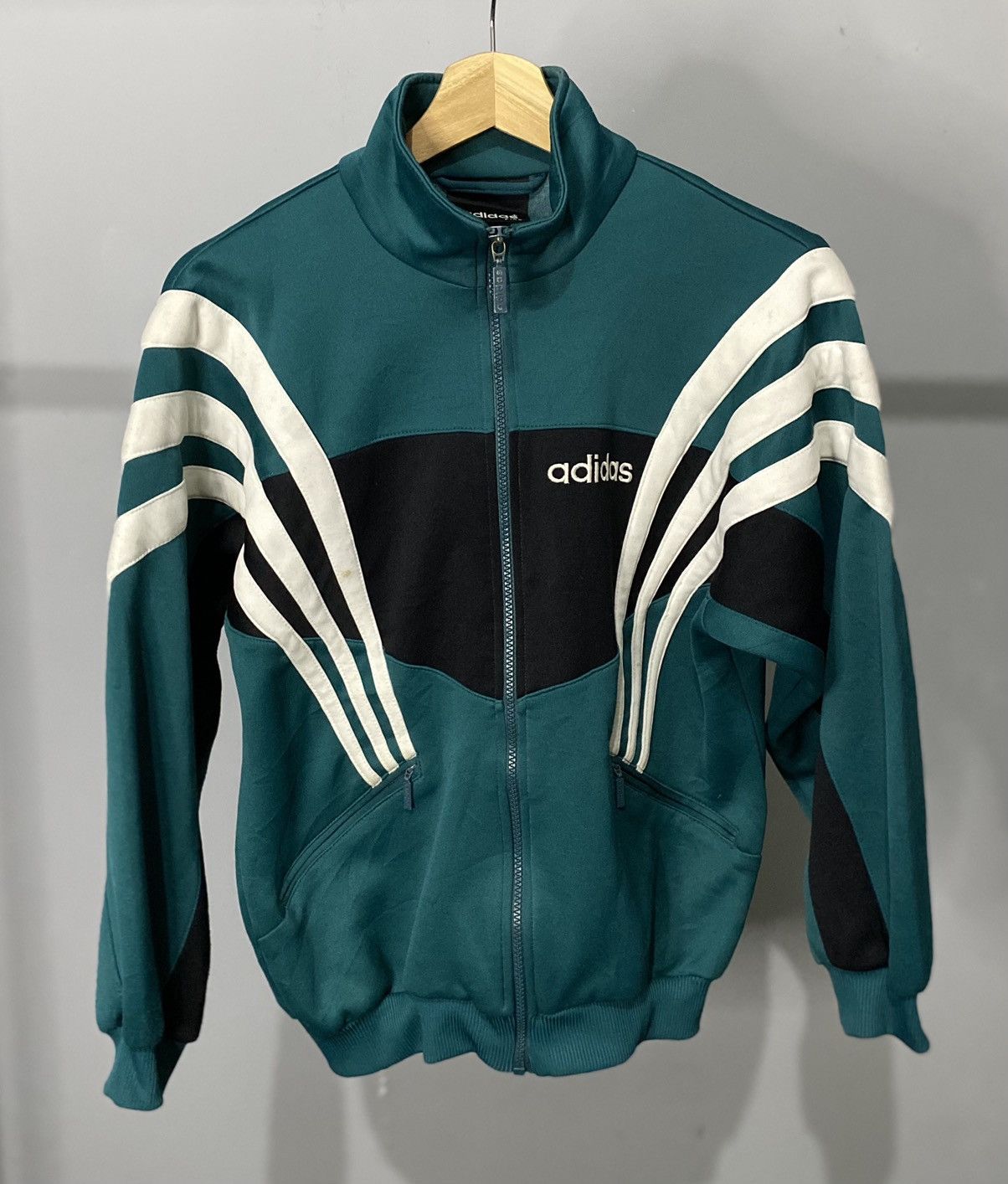 90'S Adidas Jersey Track Jacket Men's L Size Vintage polyester green type Vintage Second Hand