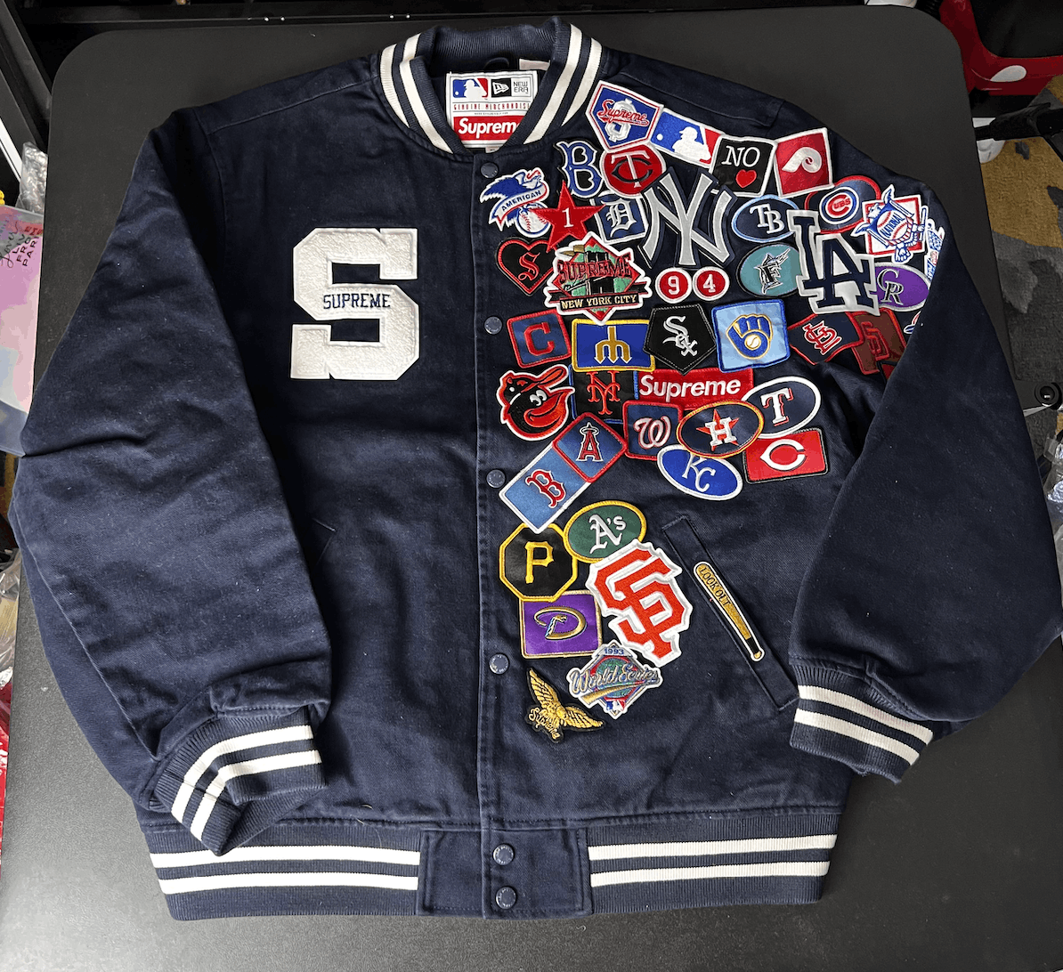 直営店限定 supreme new era MLB varsity Jacket navy | artfive.co.jp