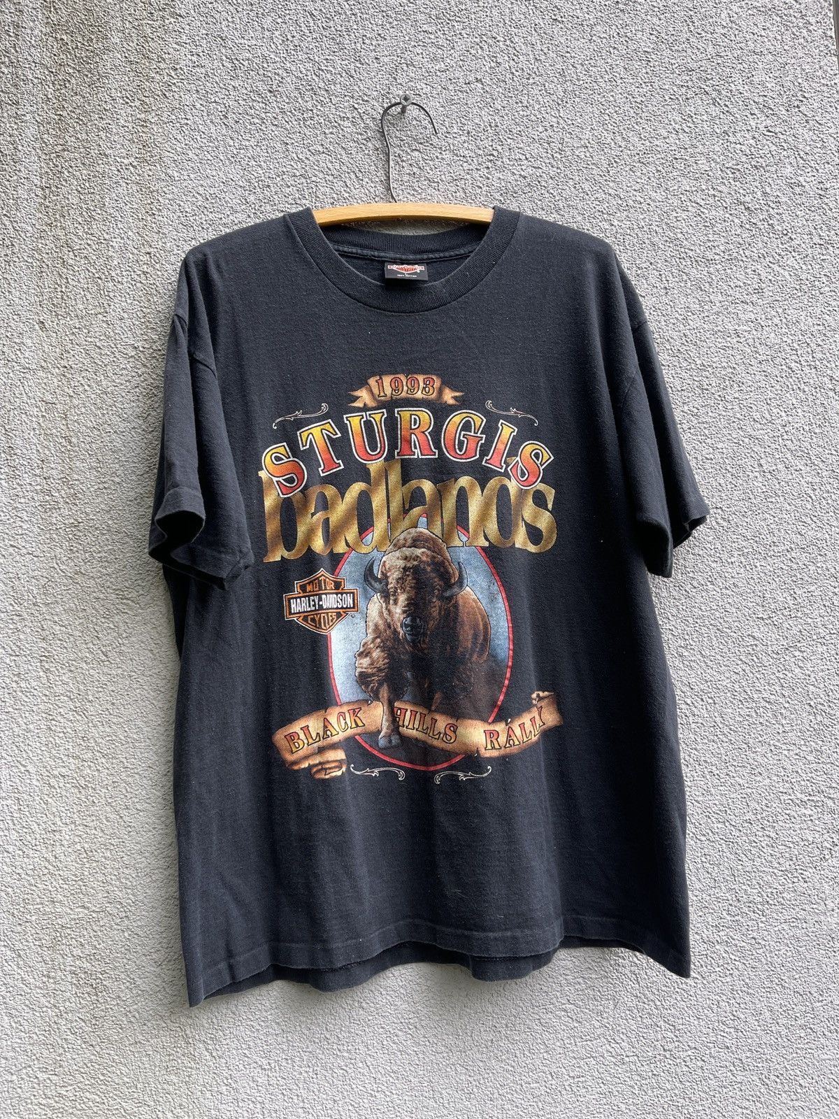 Harley Davidson 90s Harley Badlands Sturgis Biker Faded Tee ERD GRUNGE WCC Size US L / EU 52-54 / 3 - 1 Thumbnail