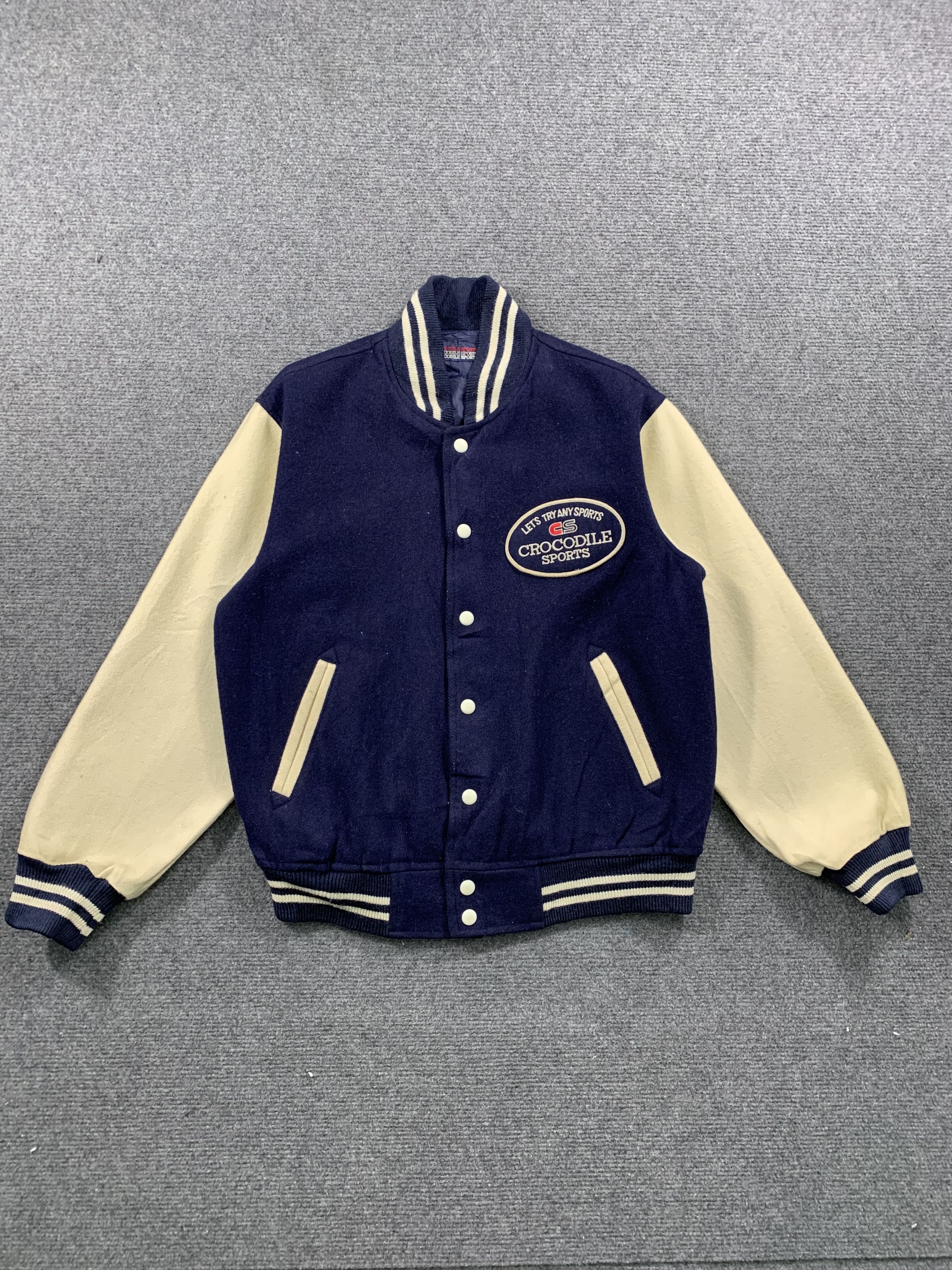 image of Crocodile Wool Varsity Jacket in Blue, Men's (Size Medium)