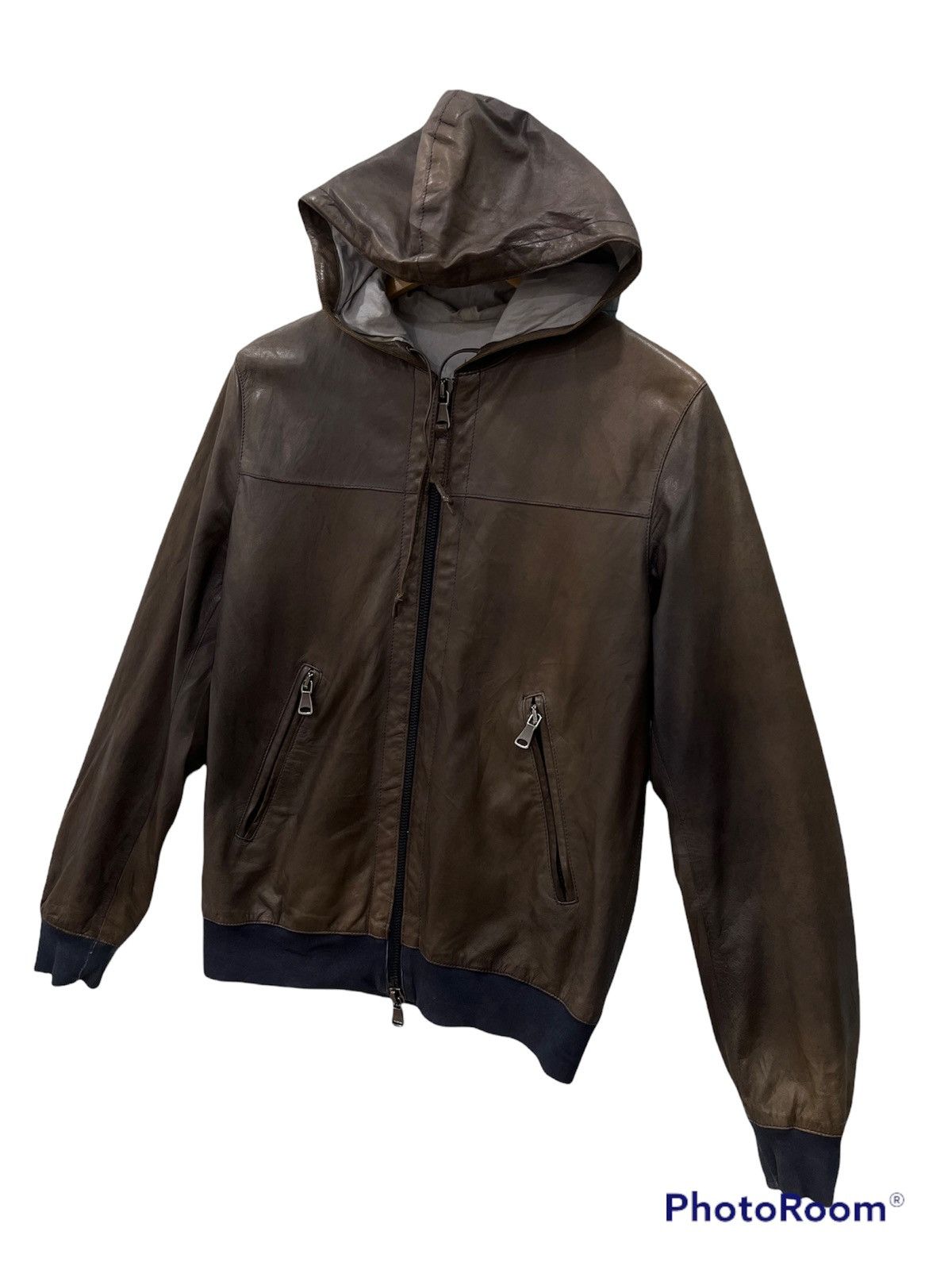 Designer B7. MARCELLO PAMPALONI HOODIE LEATHER JACKET Size US S / EU 44-46 / 1 - 3 Thumbnail