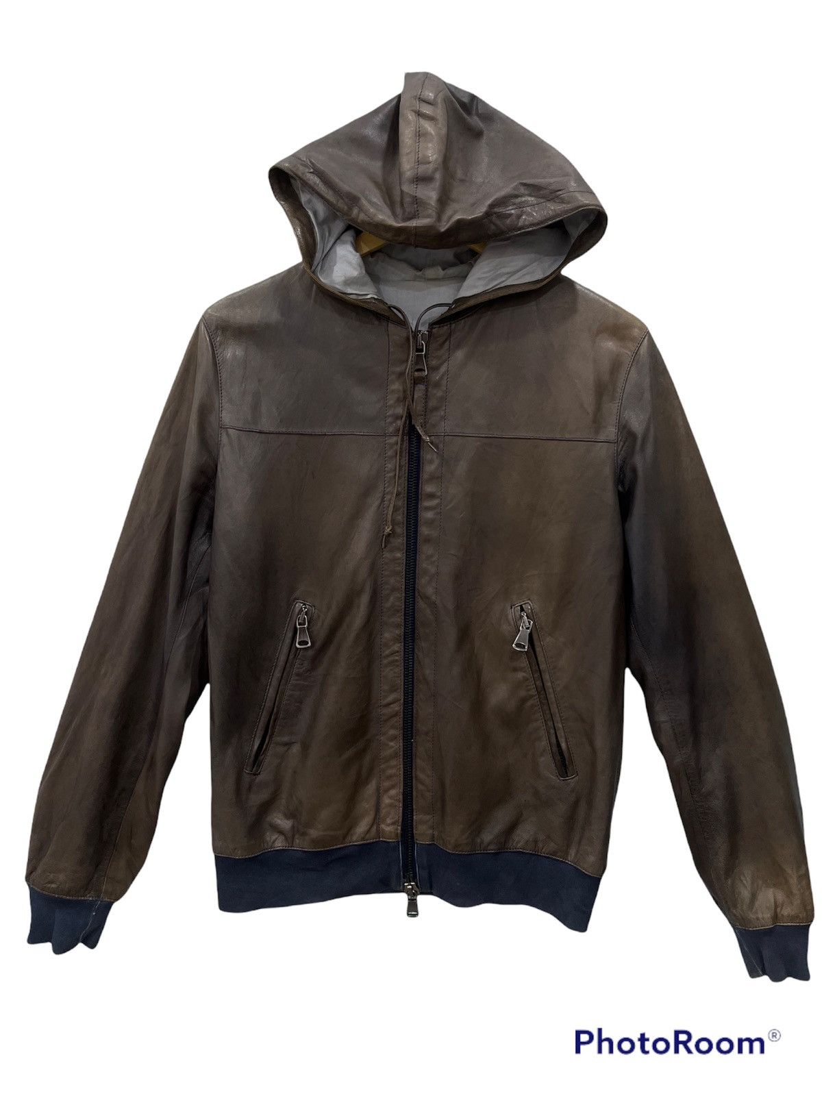 Italian Designers B7. MARCELLO PAMPALONI HOODIE LEATHER JACKET