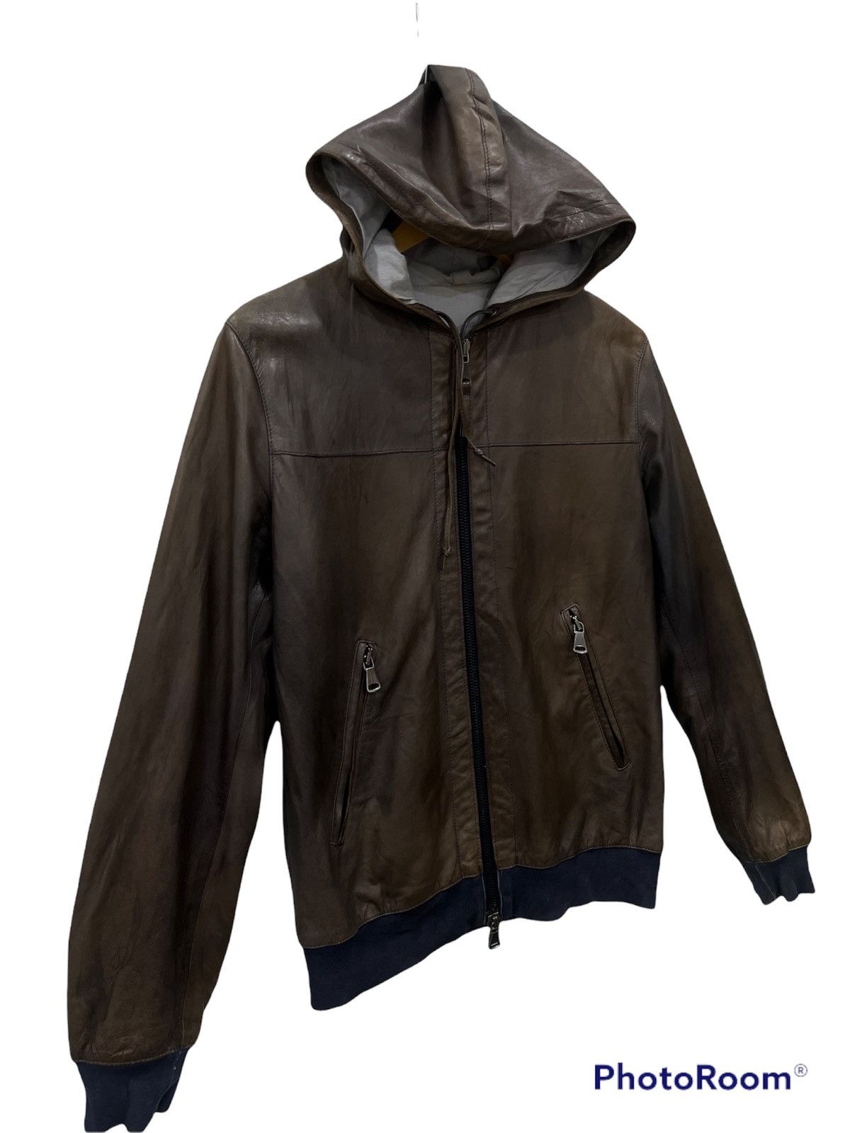 Designer B7. MARCELLO PAMPALONI HOODIE LEATHER JACKET Size US S / EU 44-46 / 1 - 4 Thumbnail
