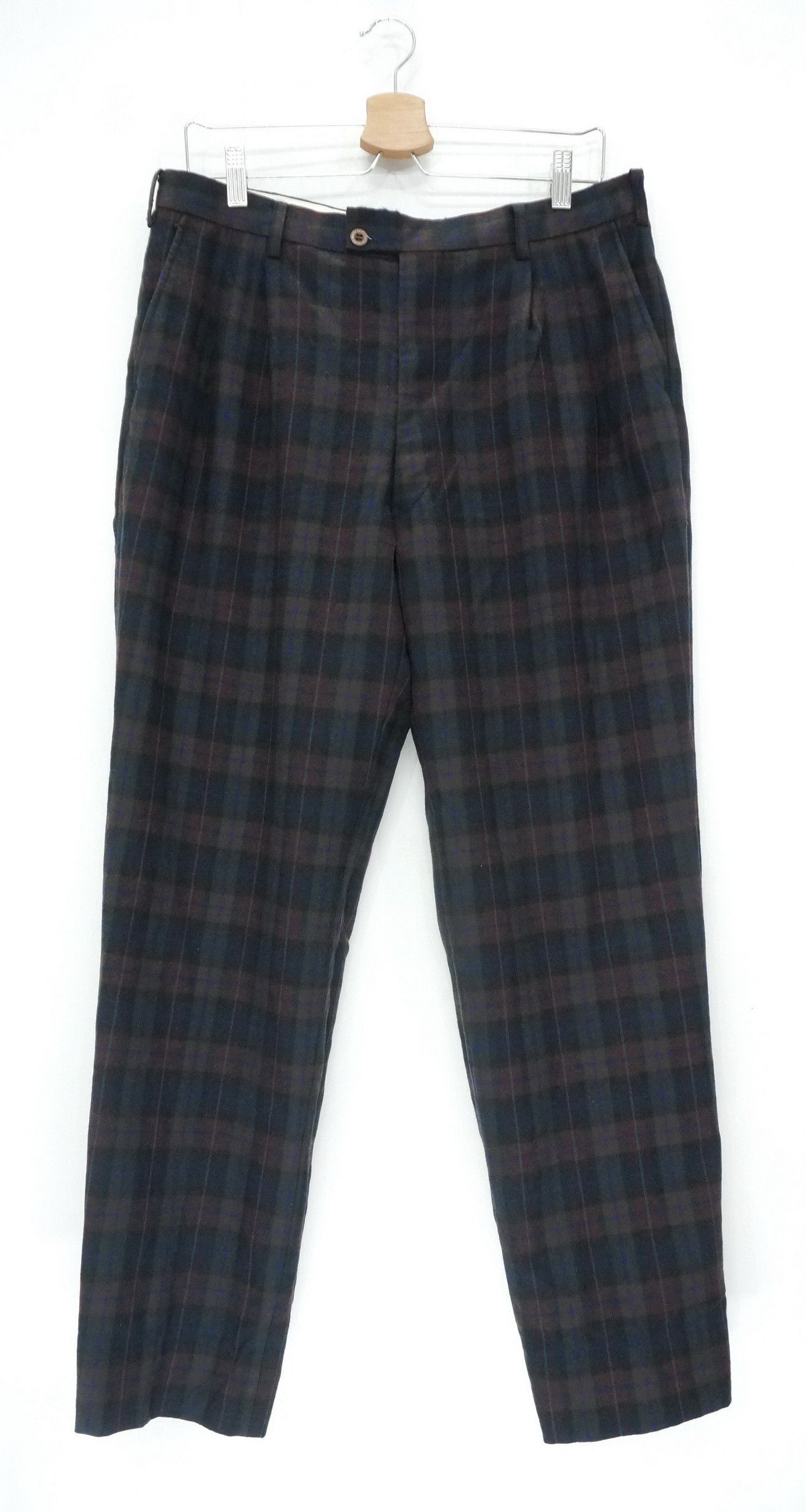 Japanese Brand Vtg Japan GREEN SPORT CLASSIC Wool Plaid Trouser Pants Size US 34 / EU 50 - 1 Thumbnail