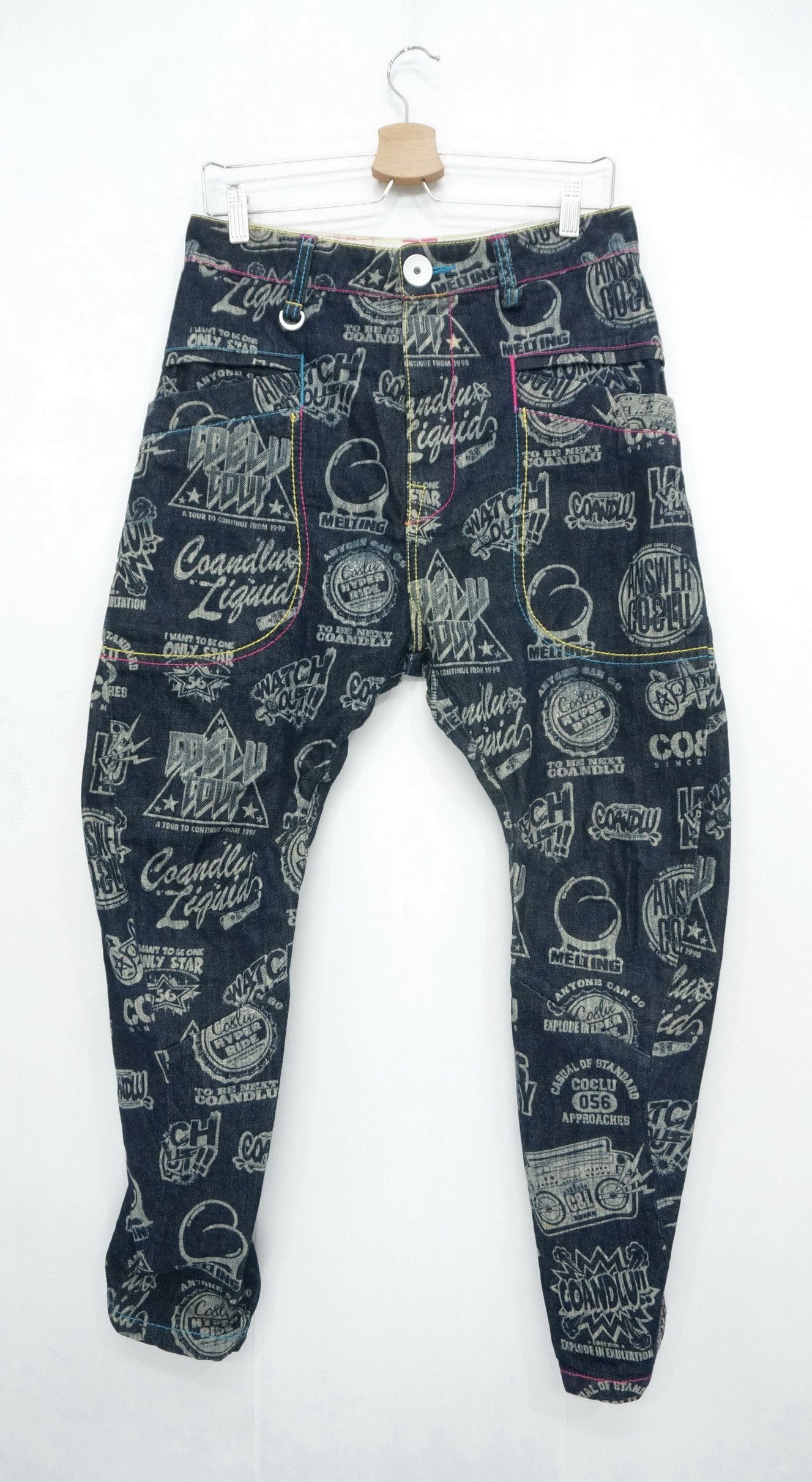 Japanese Brand CO & LU Drop Crotch Printed Skinny Leg Denim Hysteric Style Size US 29 - 2 Thumbnail