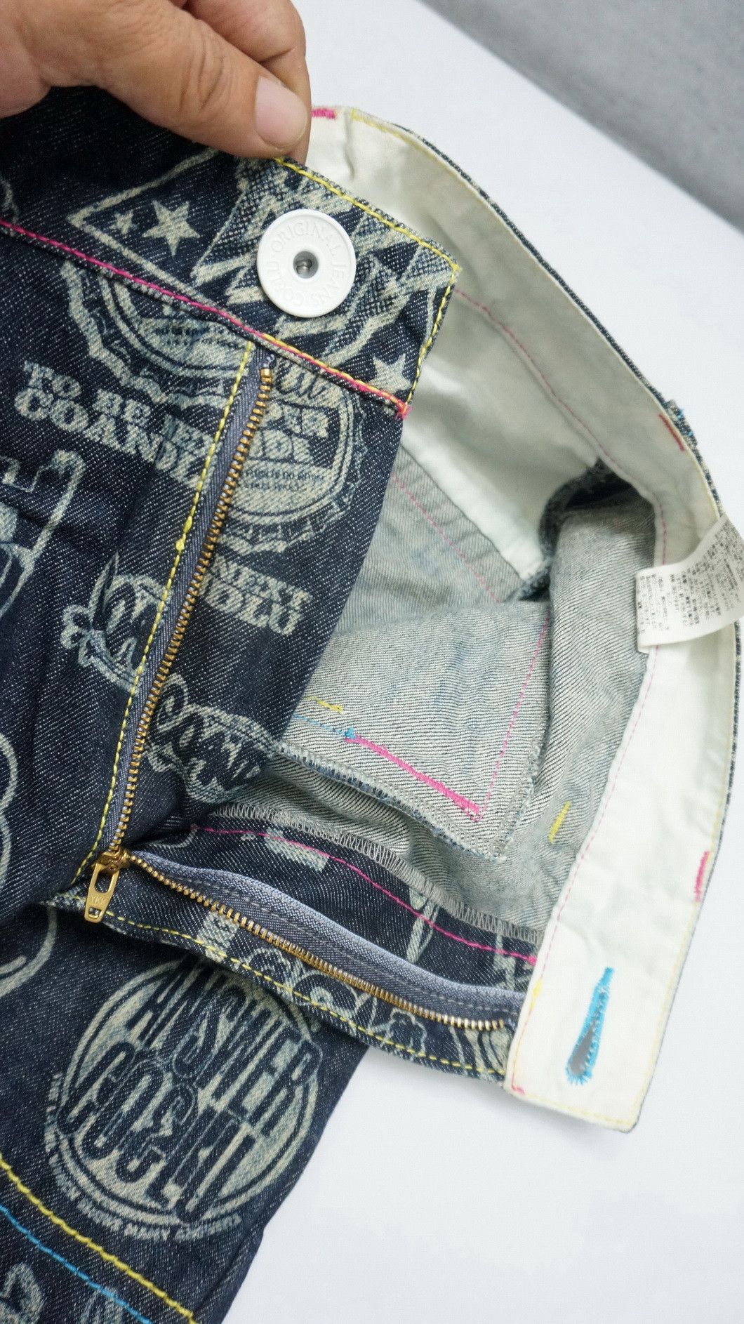 Japanese Brand CO & LU Drop Crotch Printed Skinny Leg Denim Hysteric Style Size US 29 - 18 Thumbnail