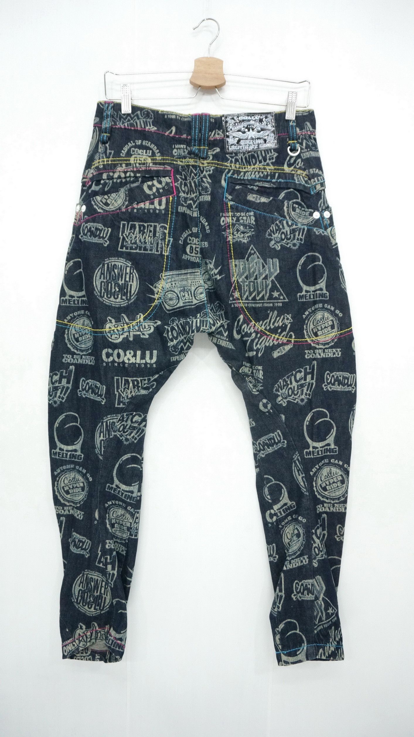 Japanese Brand CO & LU Drop Crotch Printed Skinny Leg Denim Hysteric Style Size US 29 - 3 Thumbnail