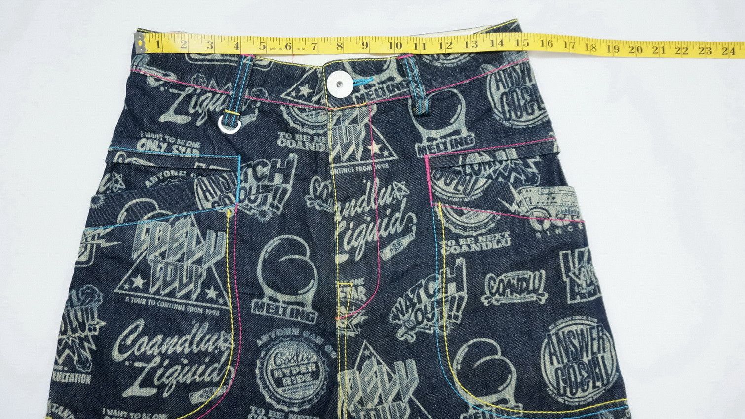 Japanese Brand CO & LU Drop Crotch Printed Skinny Leg Denim Hysteric Style Size US 29 - 13 Thumbnail