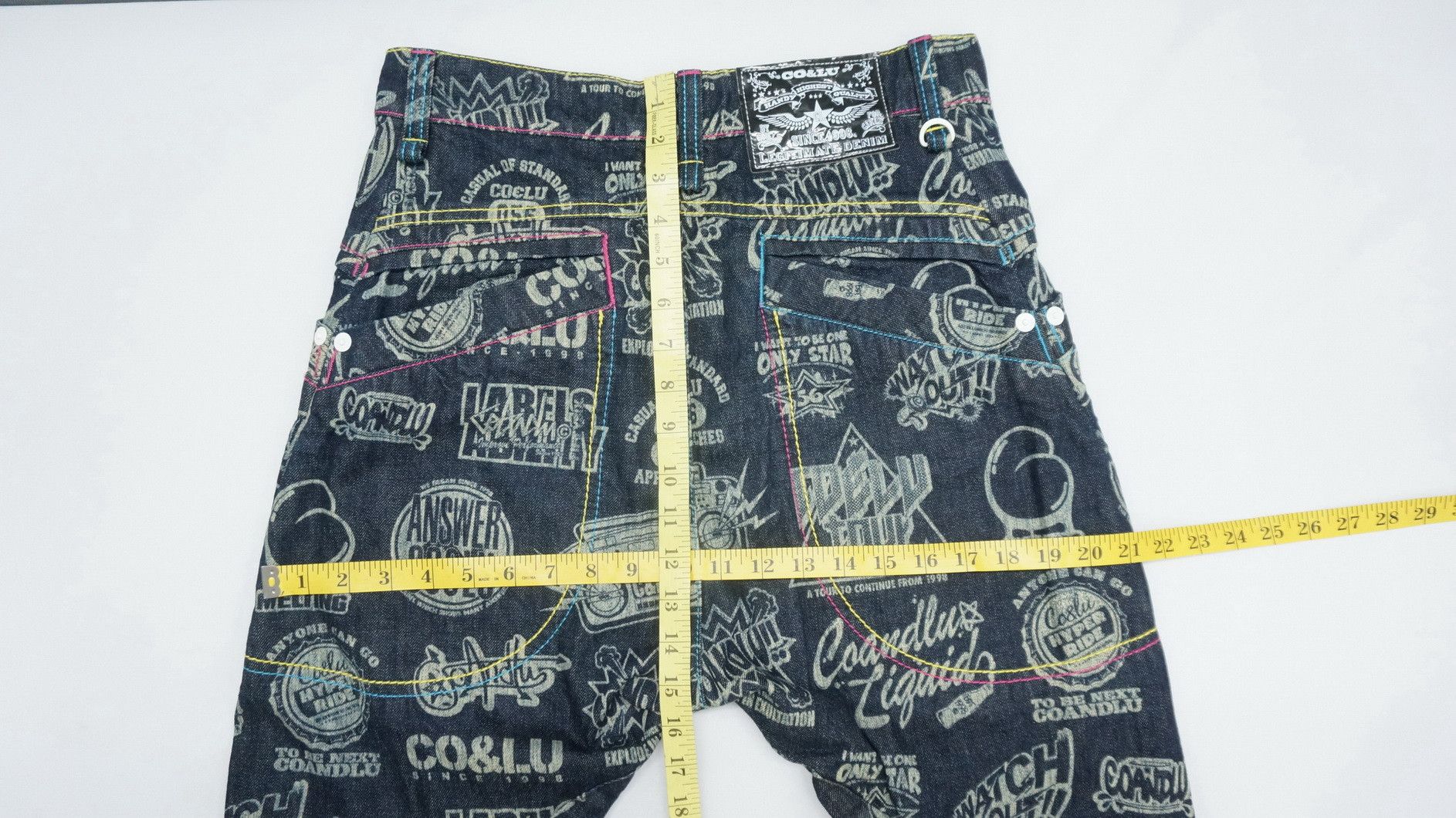 Japanese Brand CO & LU Drop Crotch Printed Skinny Leg Denim Hysteric Style Size US 29 - 17 Thumbnail