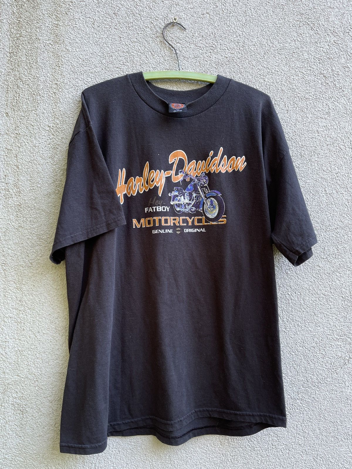 image of Harley Davidson Fatboy Motorcycles Tee Shirt XL in Black, Men's