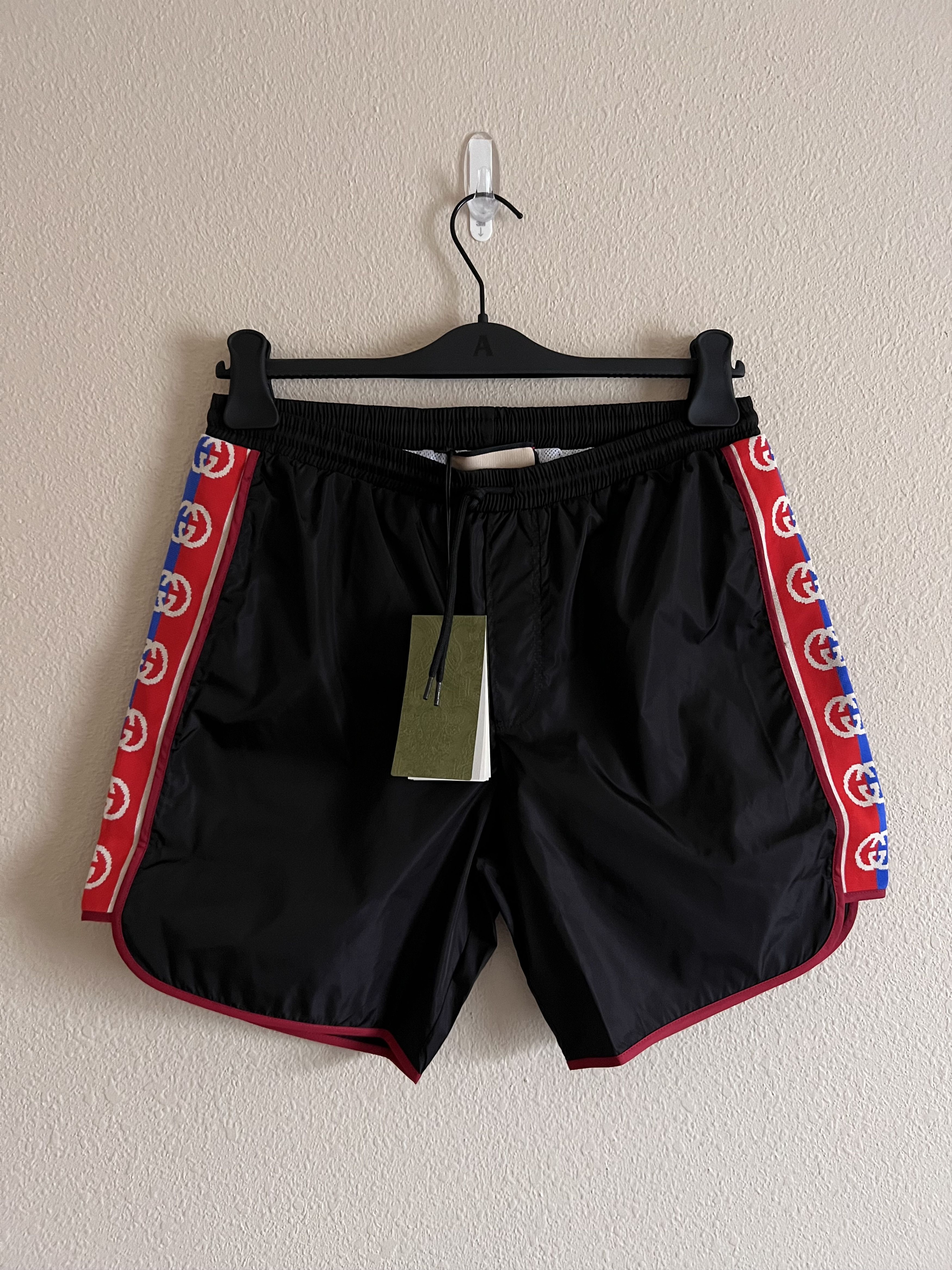 Black Web Stripe GG-Supreme swim shorts, Gucci