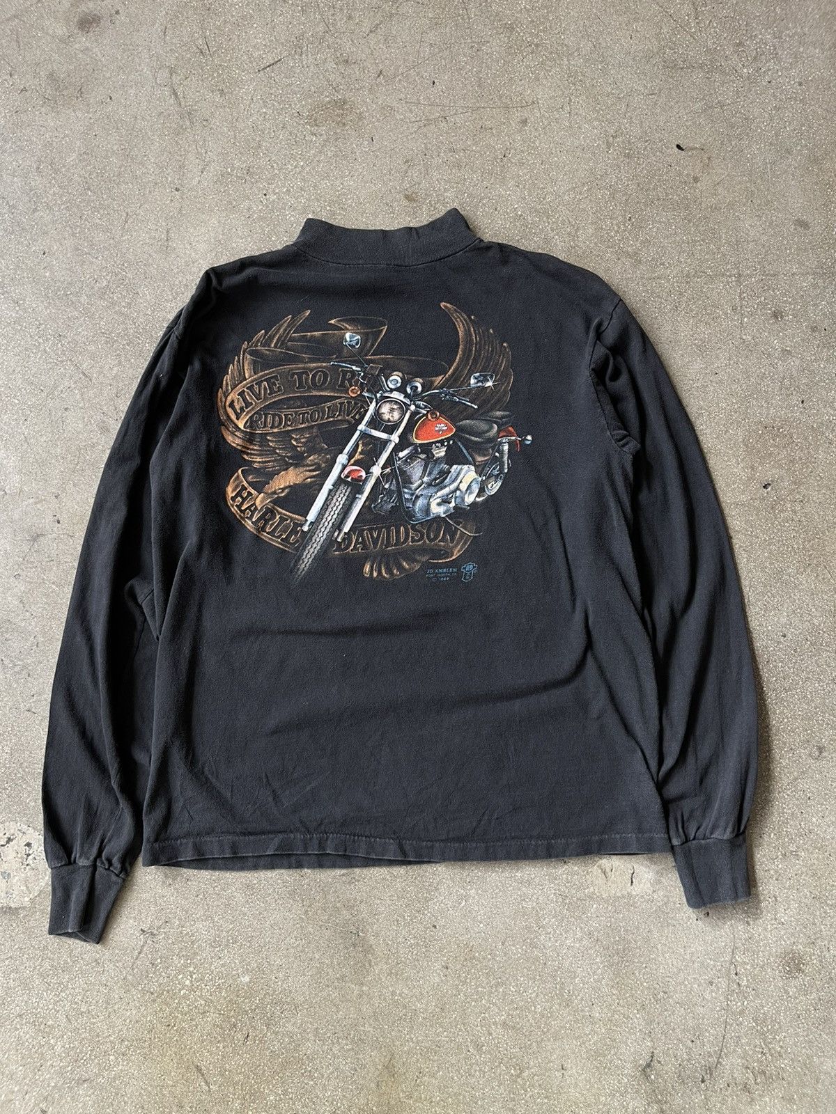 image of 1989 Harley Davidson 3D Emblem Live To Ride Long Sleeve Tee in Black, Men's (Size Medium)