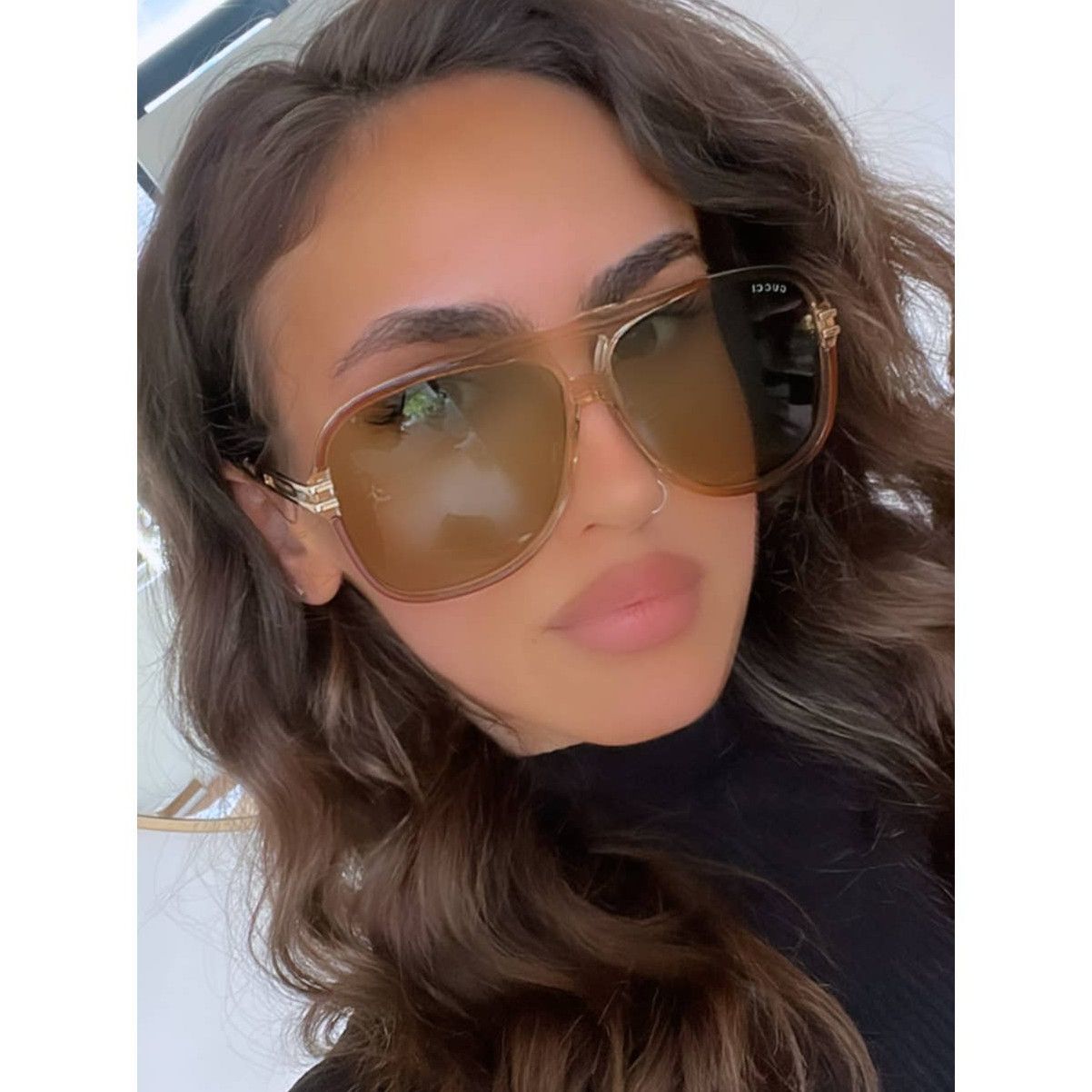 NEW Gucci GG1105S Brown Frame Green Lens Aviator Sunglasses