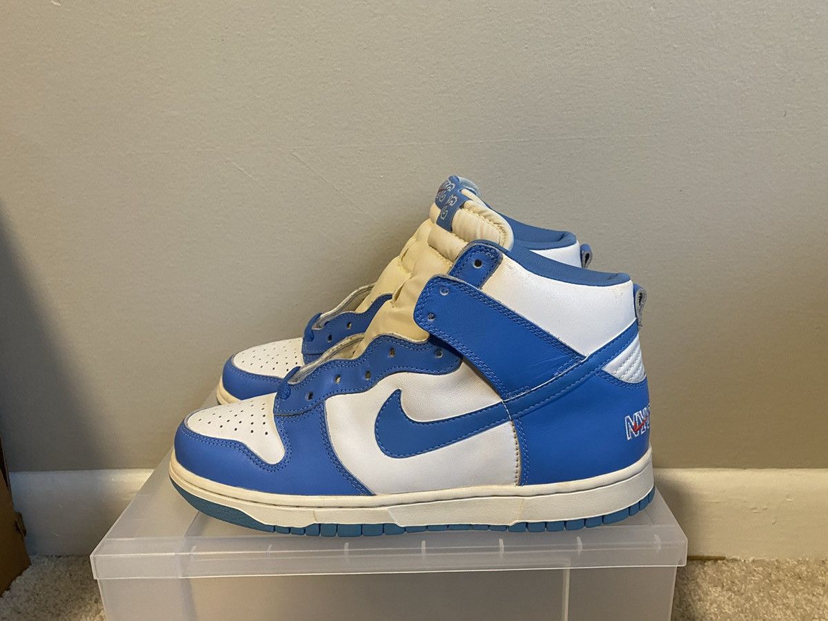 Nike 1999 Nike Dunk High LE White Blue UNC NYC Size 8.5 630335145 | Grailed