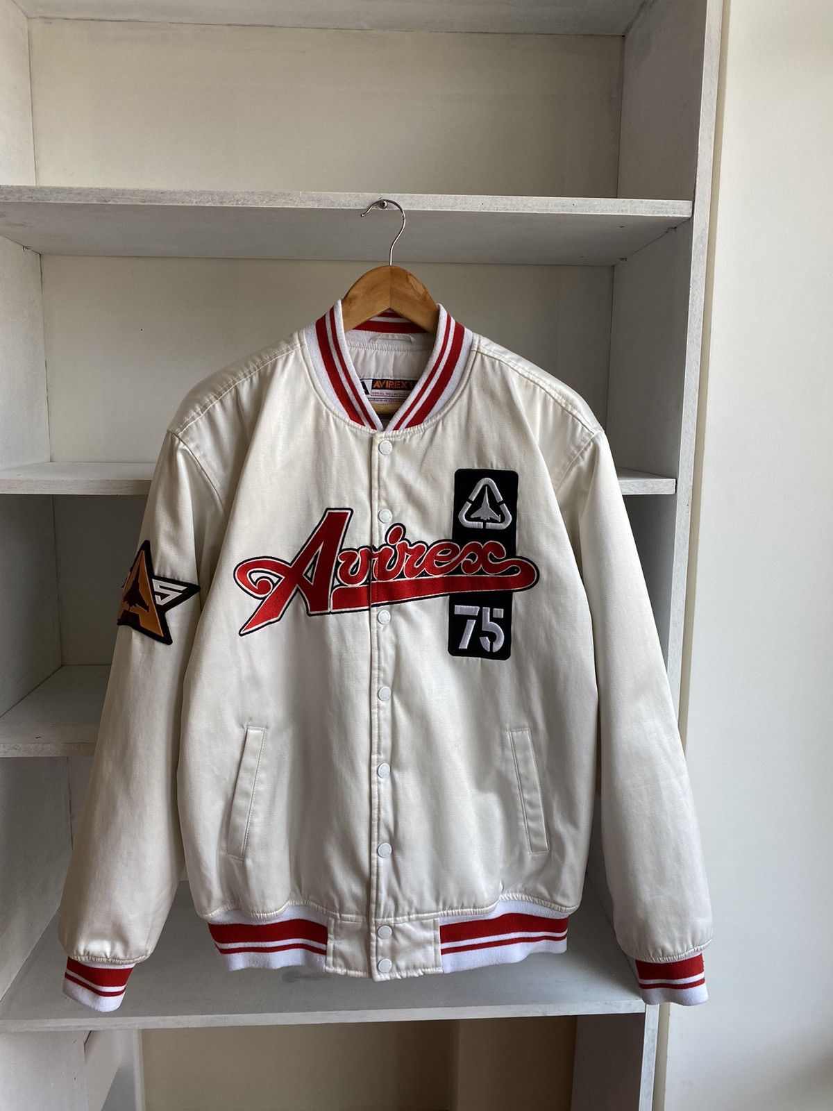 image of Vintage Avirex Bomber Fly Varsity Jacket in White, Men's (Size Medium)