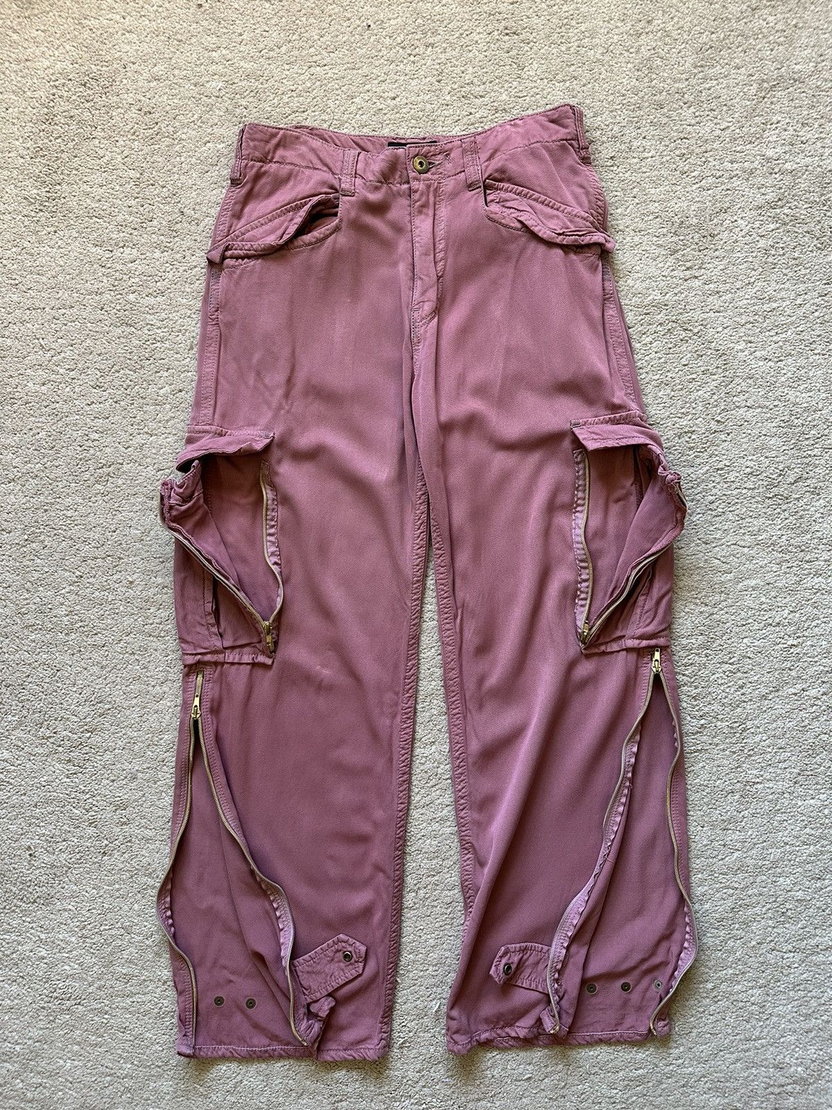 image of Hysteric Glamour x Ppfm 1990S Drestrip Japan Ankle Zip Baggy Cargo Pant in Burgundy, Men's (Size 32