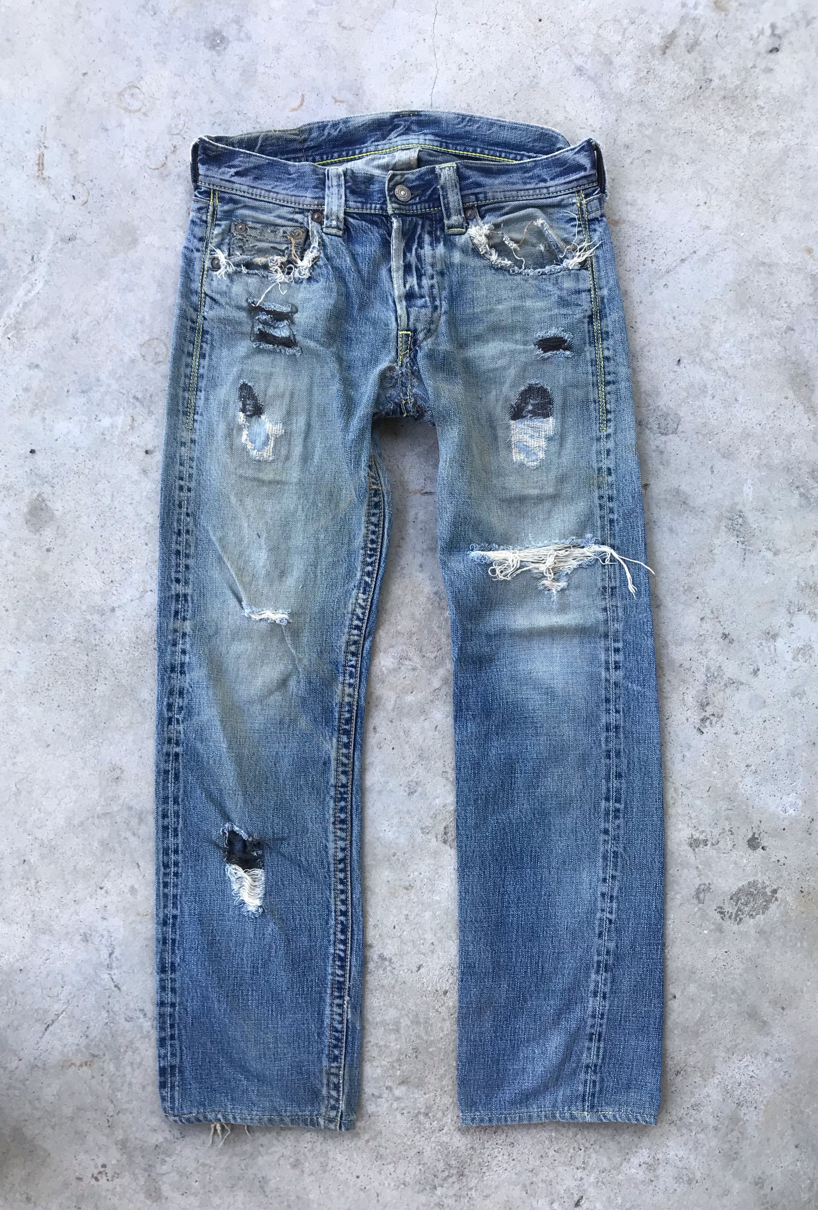 Full Count & Co. Vintage Full count distressed rusty wash blue denim jeans Size US 28 / EU 44 - 1 Thumbnail