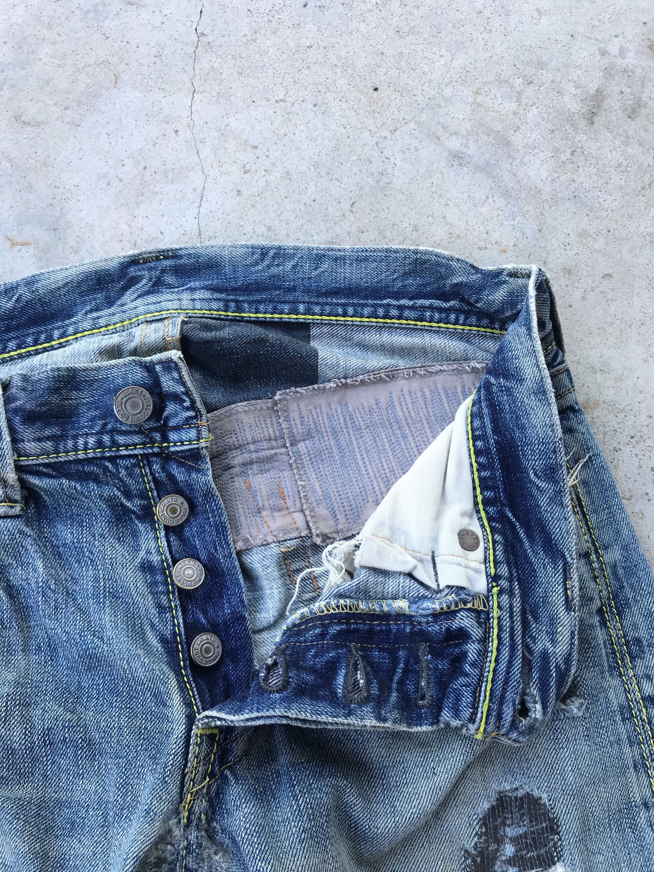 Full Count & Co. Vintage Full count distressed rusty wash blue denim jeans Size US 28 / EU 44 - 5 Thumbnail