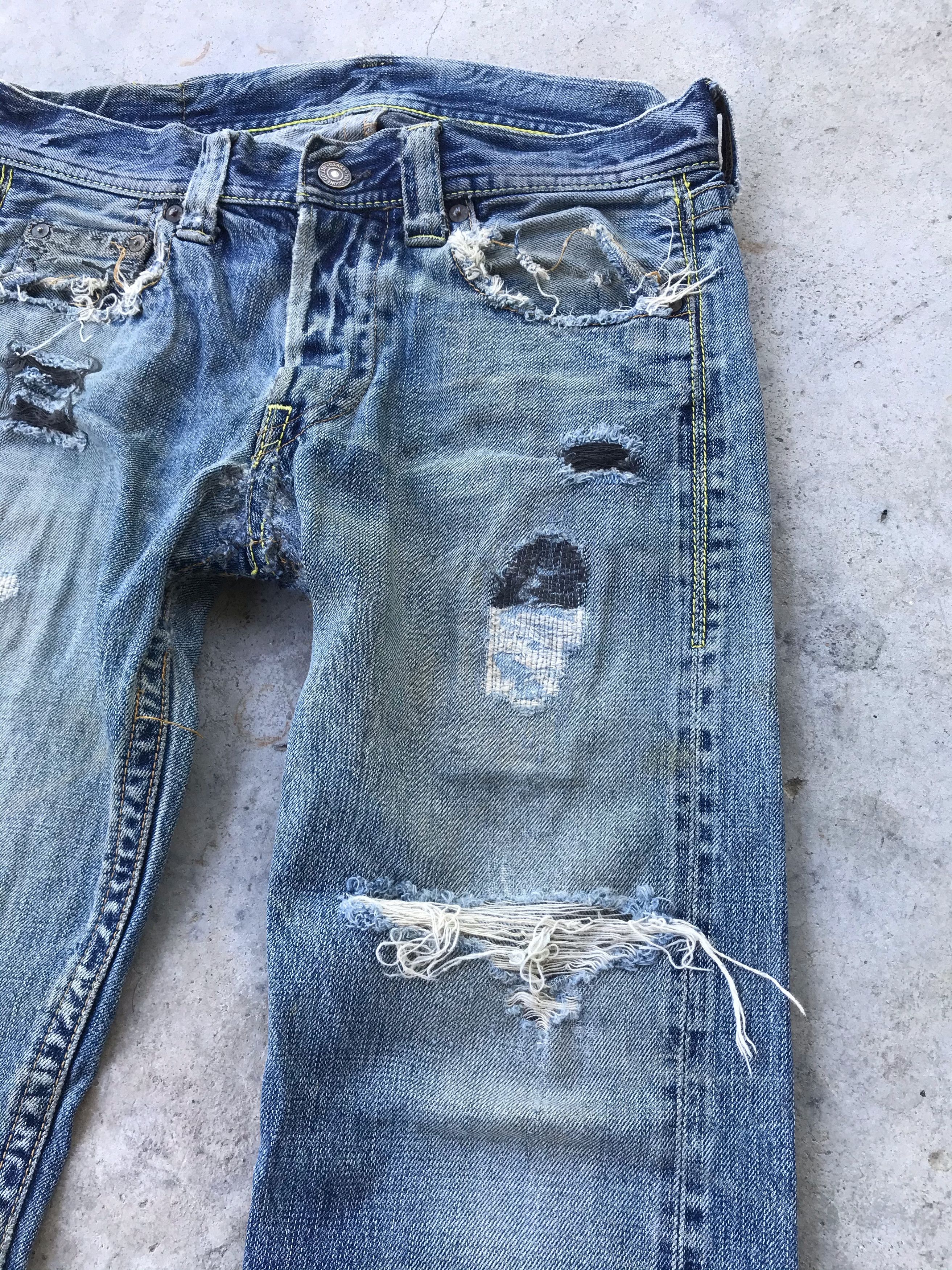 Full Count & Co. Vintage Full count distressed rusty wash blue denim jeans Size US 28 / EU 44 - 2 Thumbnail