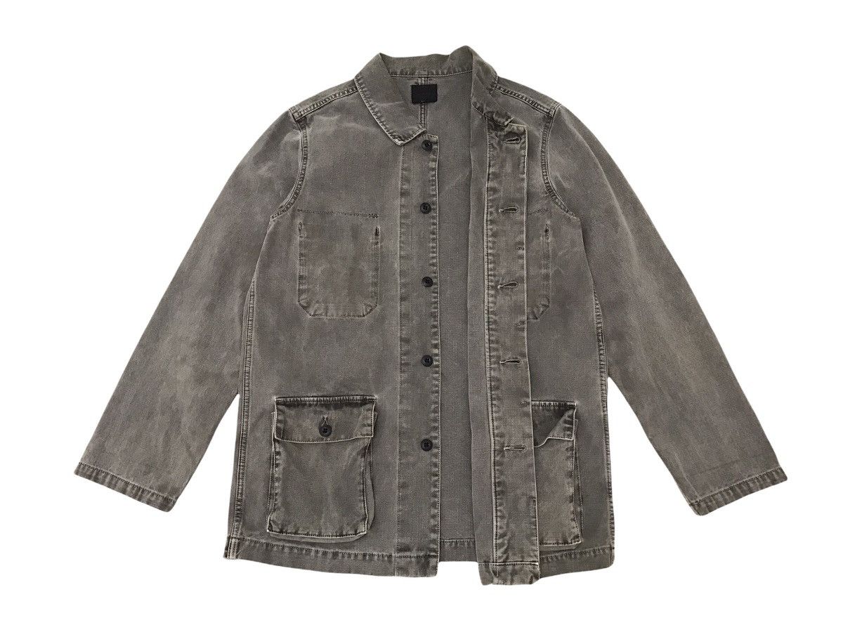 Japanese Brand ACOUSTIC Faded Black Tie Dye Hidden Pocket Chore Jacket Size US M / EU 48-50 / 2 - 1 Thumbnail